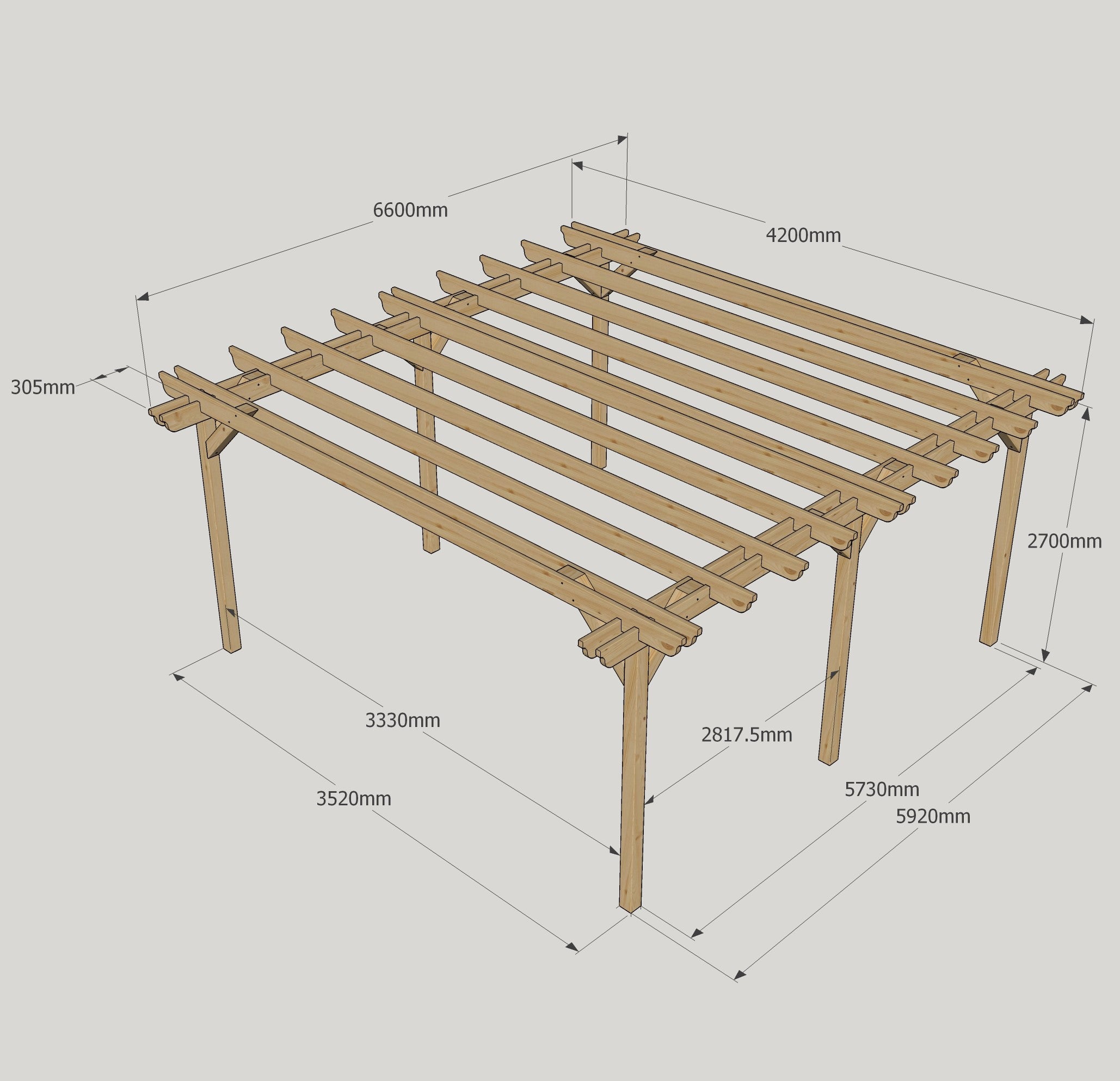 Freestanding Double Garden Pergola - Light Green - 4.2m Width x 6.6m Length