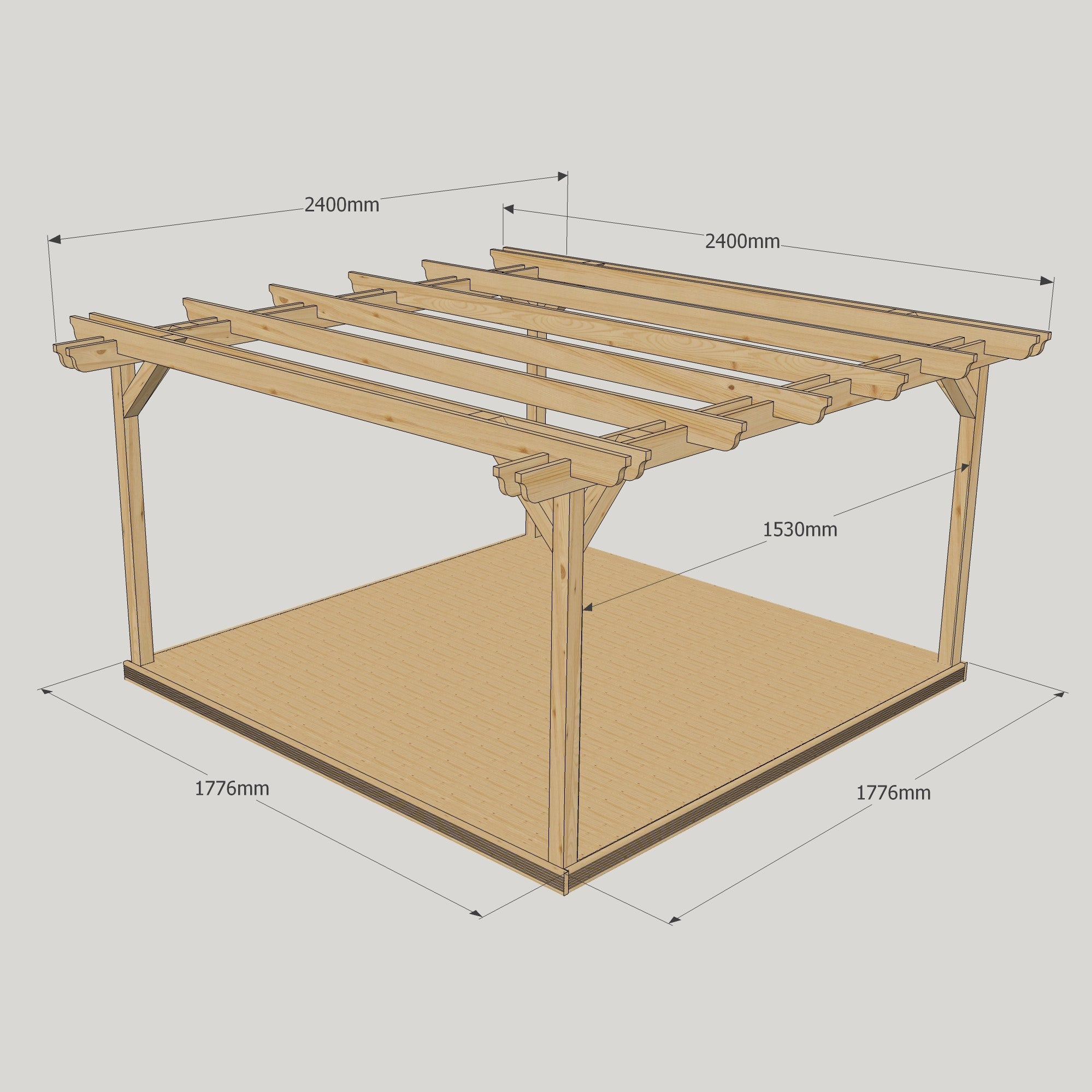 Freestanding Double Garden Pergola with Decking - Light Green - 2.4m Width x 2.4m Length