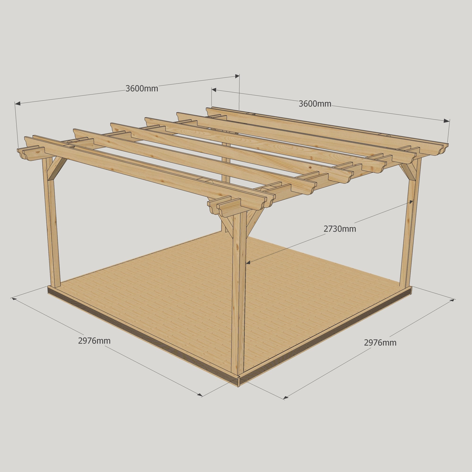 Freestanding Double Garden Pergola with Decking - Light Green - 3.6m Width x 3.6m Length