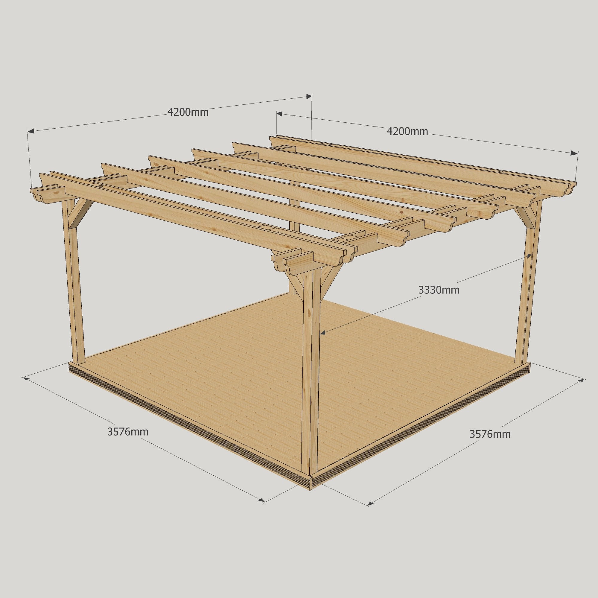 Freestanding Double Garden Pergola with Decking - Light Green - 4.2m Width x 4.2m Length