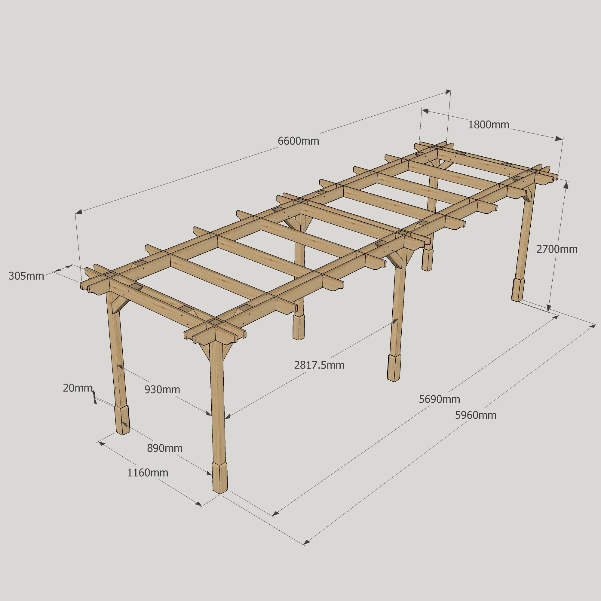 Freestanding Double Premium Pergola - Light Green - 1.8m Width x 6.6m Length