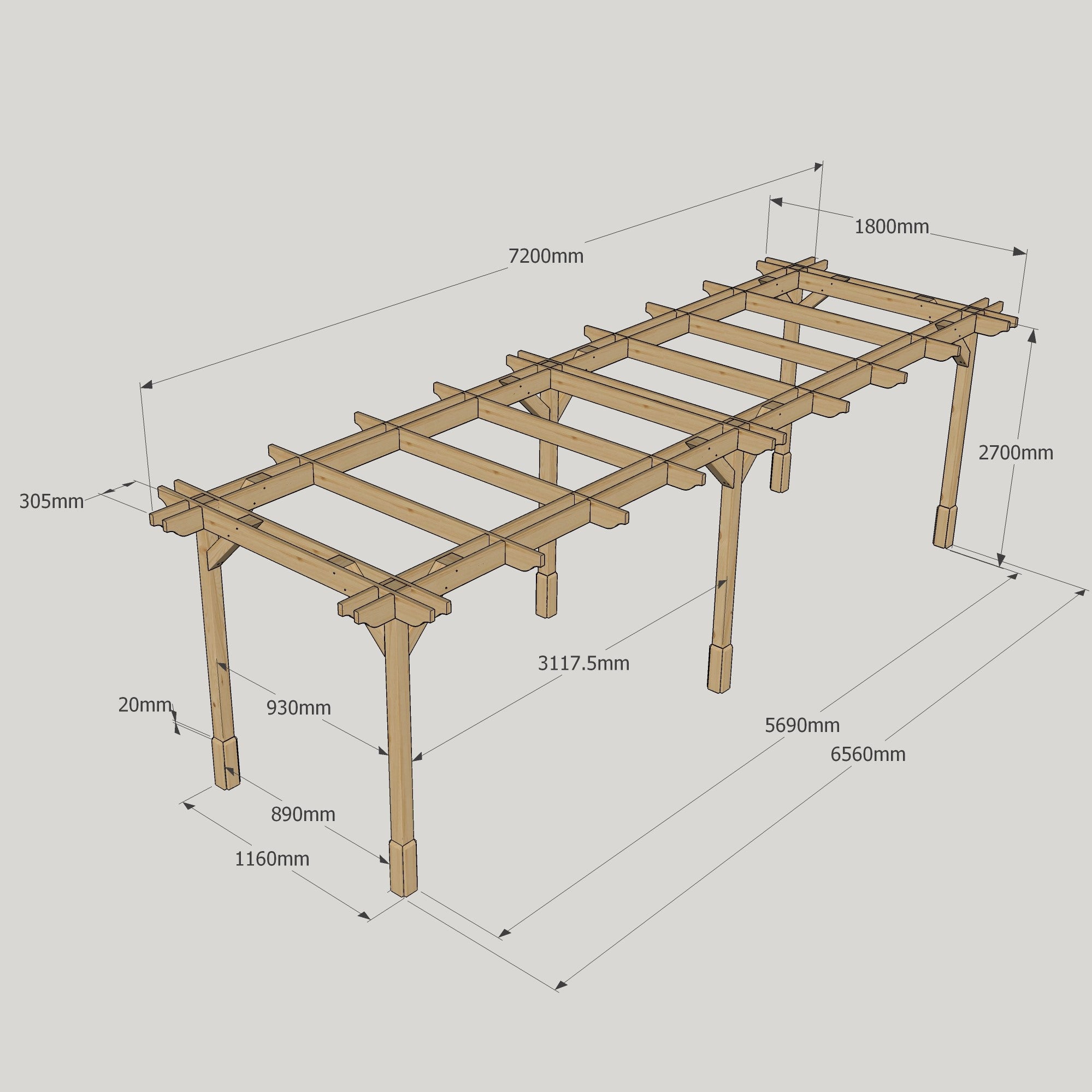 Freestanding Double Premium Pergola - Light Green - 1.8m Width x 7.2m Length