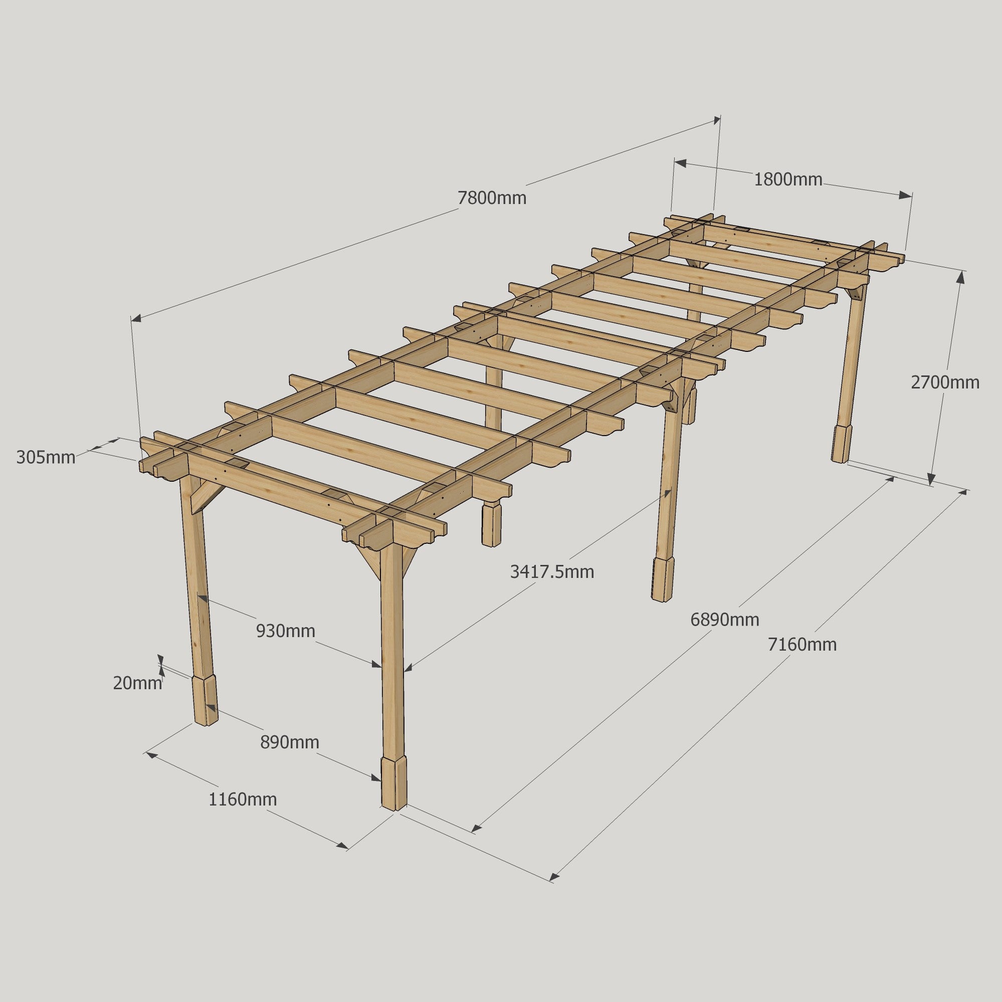 Freestanding Double Premium Pergola - Light Green - 1.8m Width x 7.8m Length