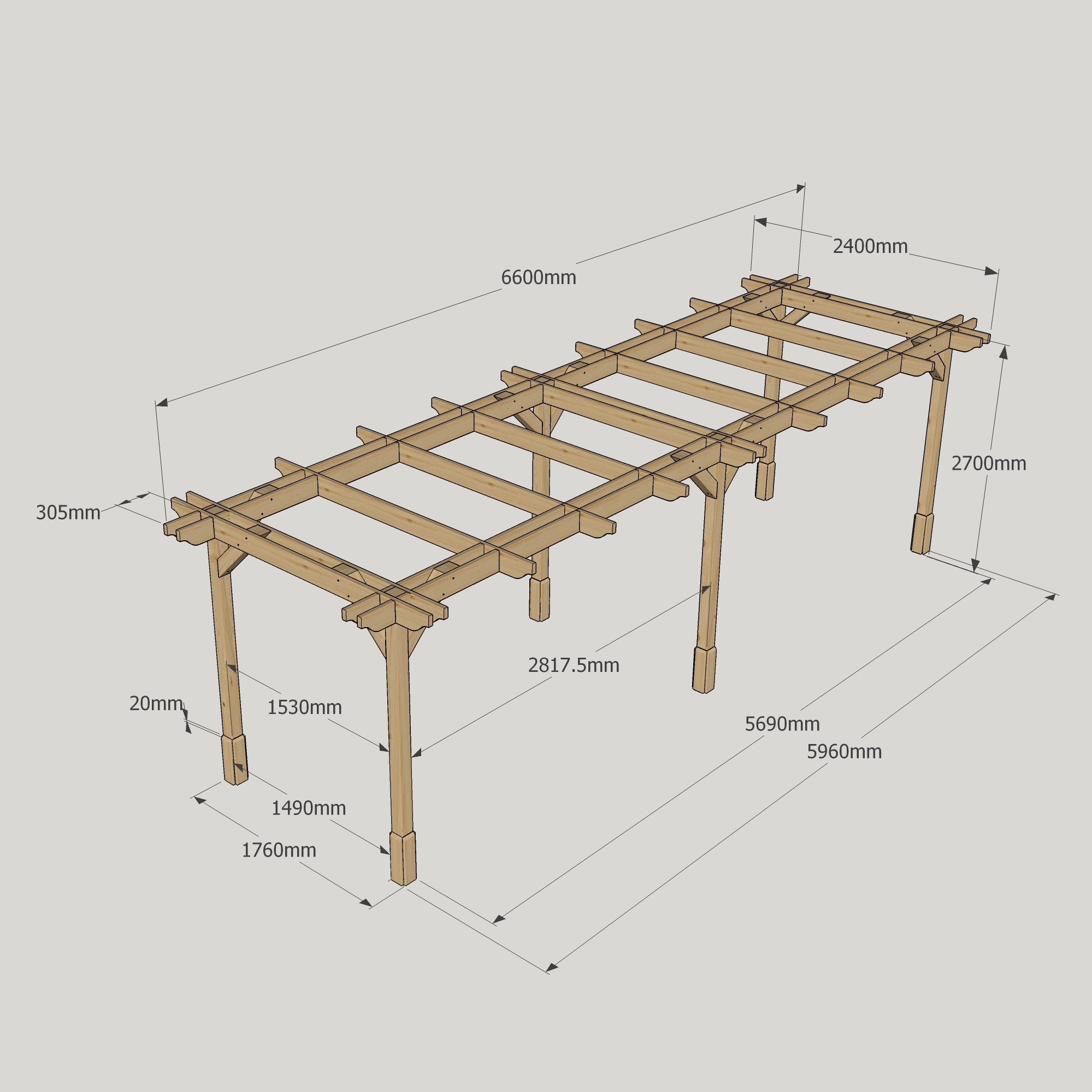 Freestanding Double Premium Pergola - Light Green - 2.4m Width x 6.6m Length