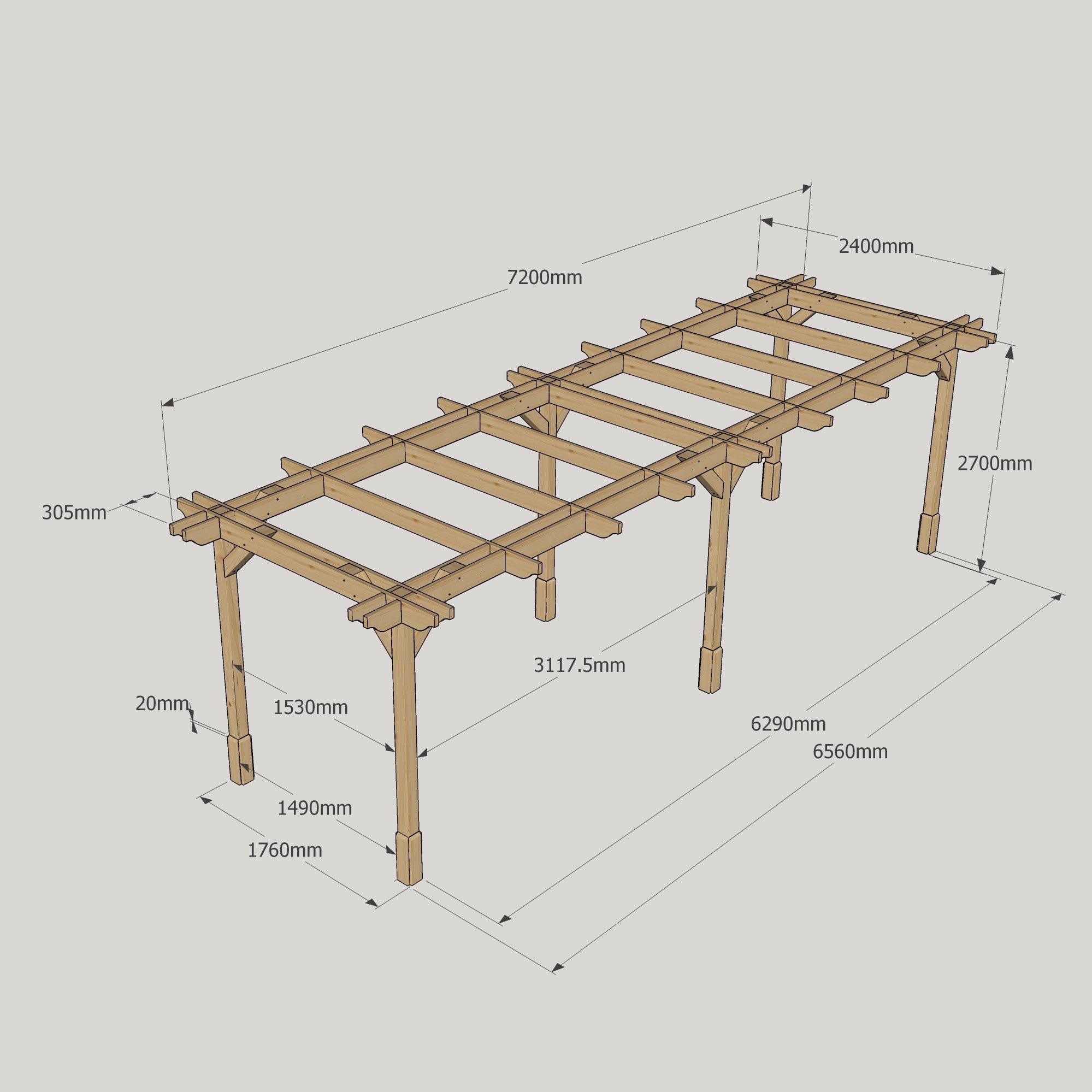 Freestanding Double Premium Pergola - Light Green - 2.4m Width x 7.2m Length