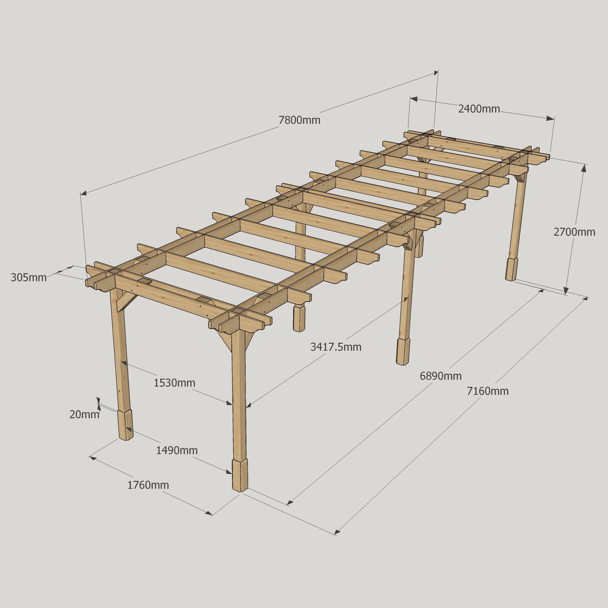 Freestanding Double Premium Pergola - Light Green - 2.4m Width x 7.8m Length
