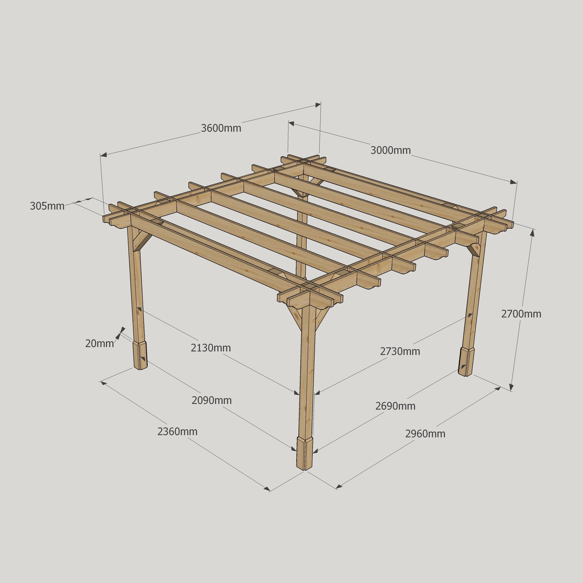Freestanding Double Premium Pergola - Light Green - 3m Width x 3.6m Length