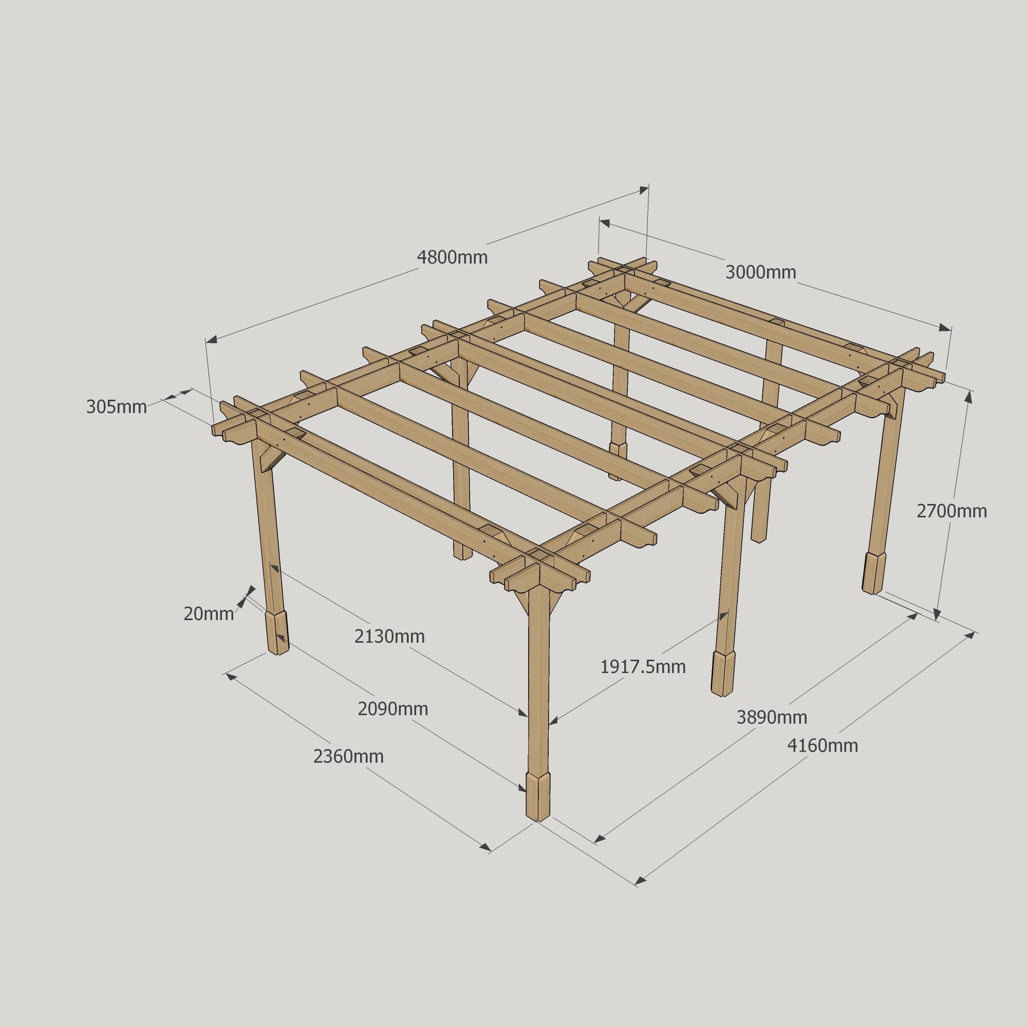 Freestanding Double Premium Pergola - Light Green - 3m Width x 4.8m Length