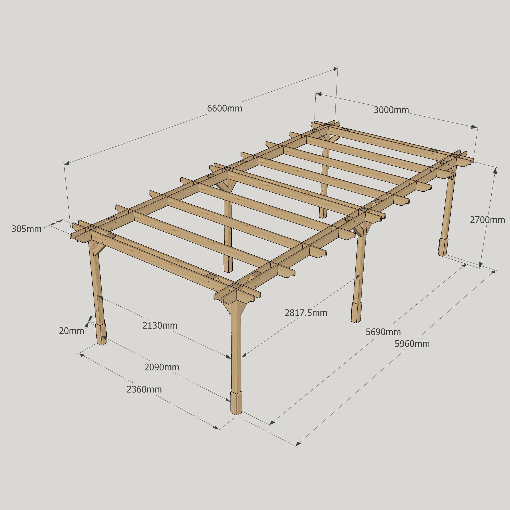 Freestanding Double Premium Pergola - Light Green - 3m Width x 6.6m Length