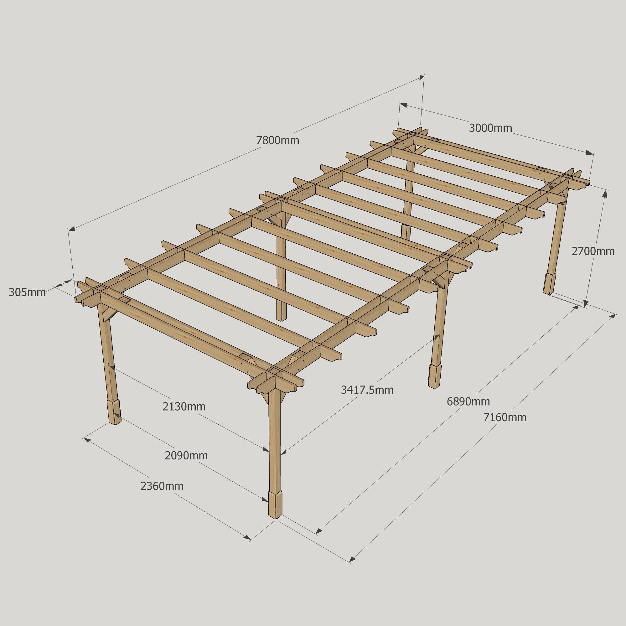 Freestanding Double Premium Pergola - Light Green - 3m Width x 7.8m Length