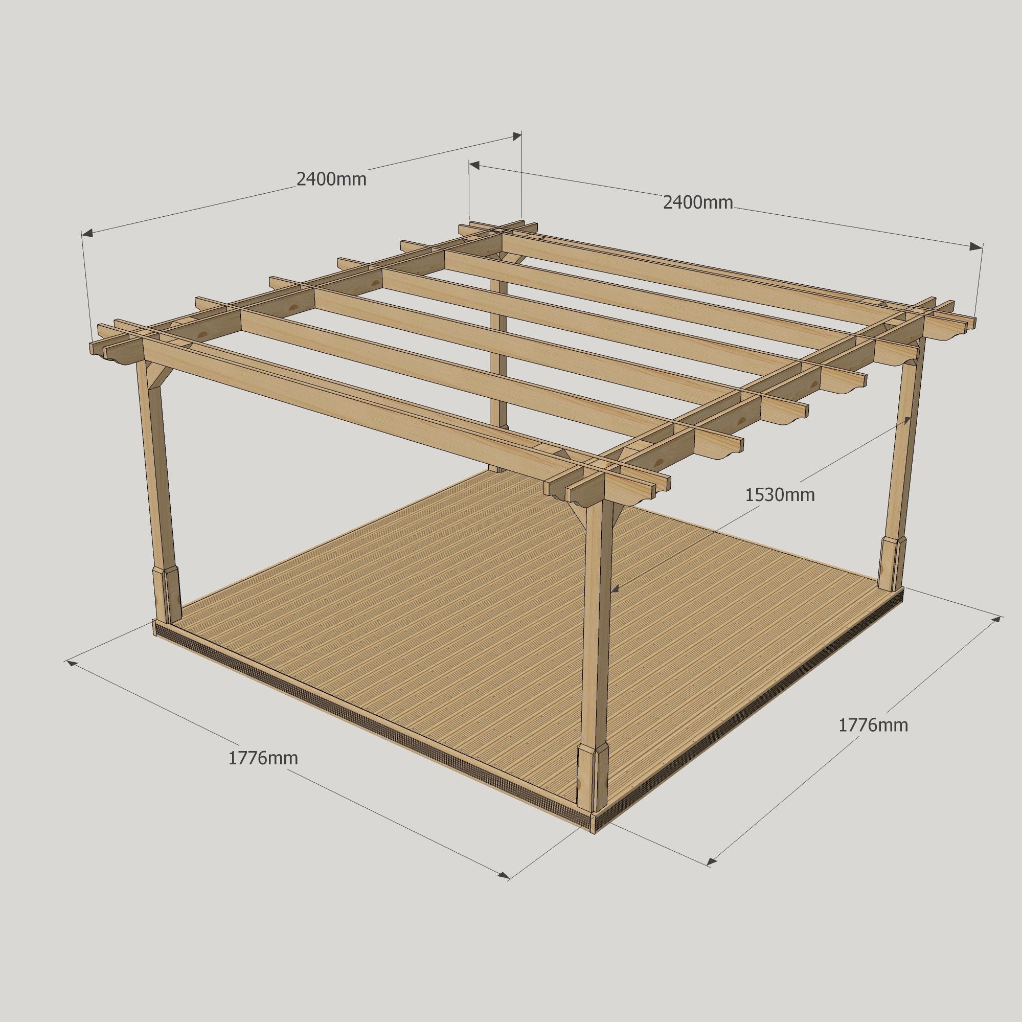 Freestanding Double Premium Pergola with Decking - Rustic Brown - 2.4m Width x 2.4m Length