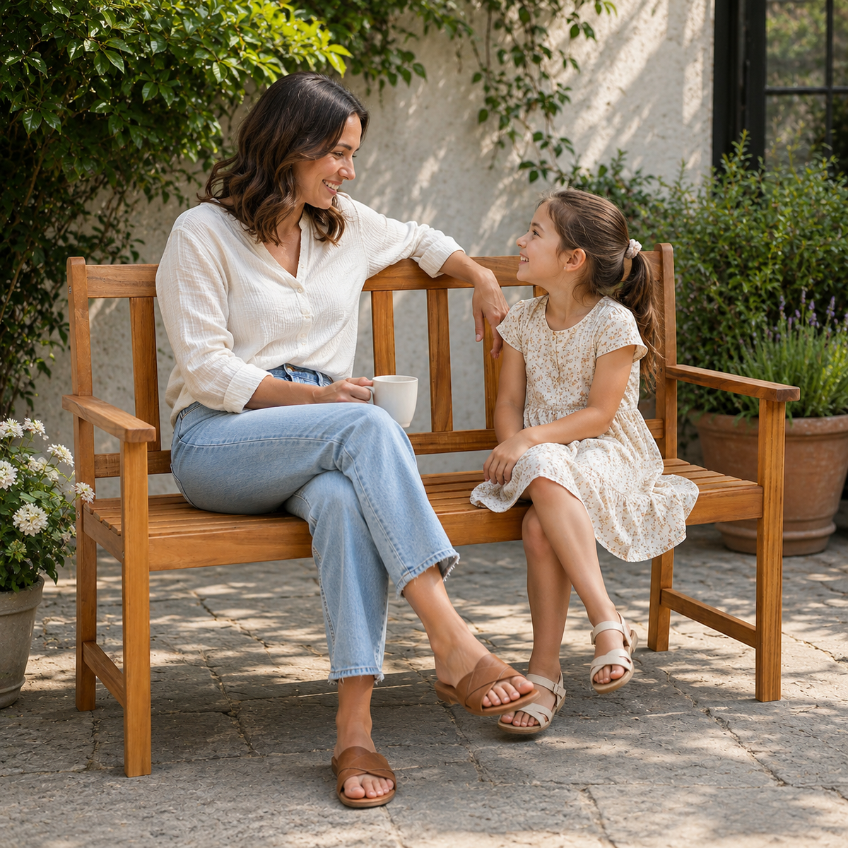 Two Seater Acacia Wood Garden Bench Outdoor Patio Seat 145cm