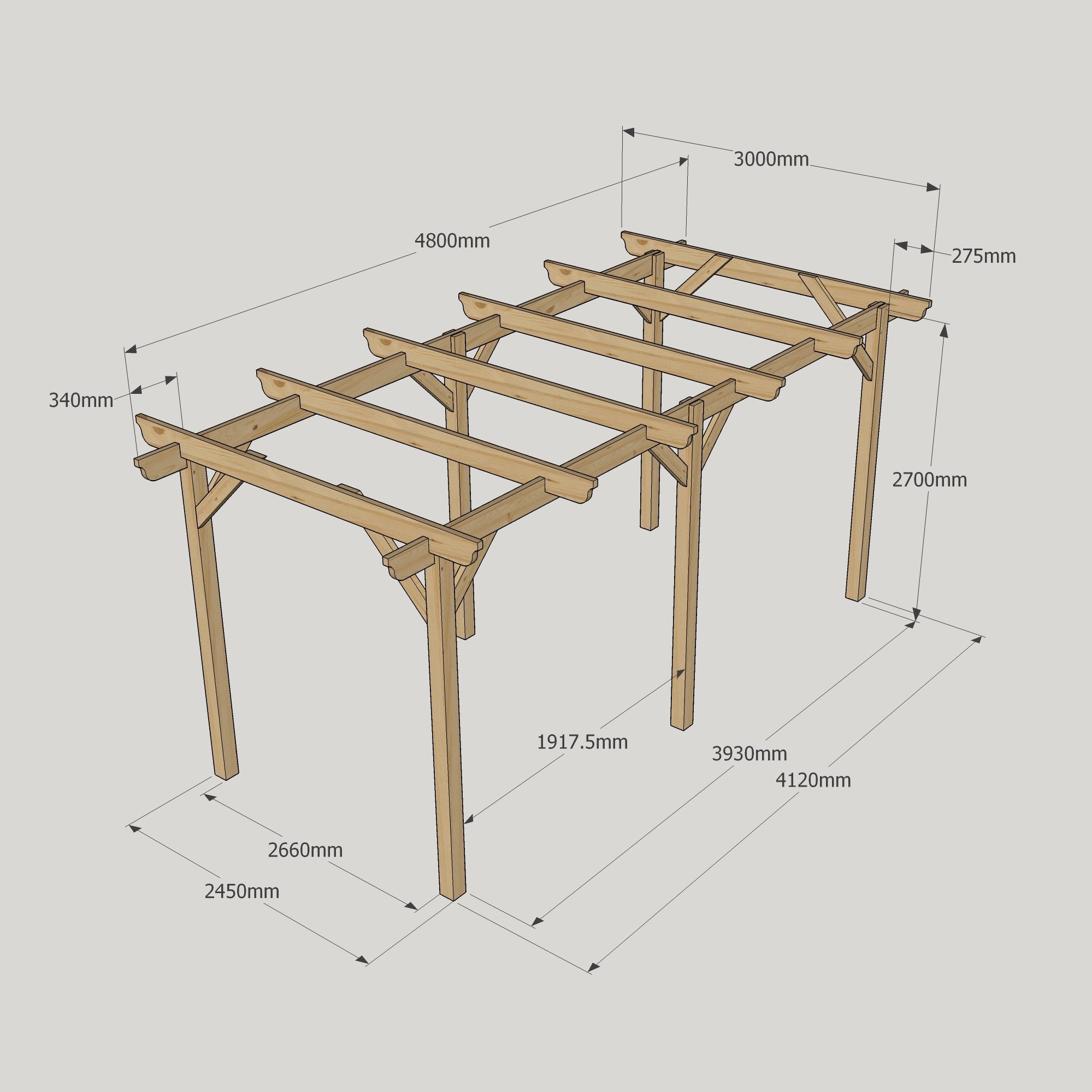 Freestanding Garden Pergola - Rustic Brown - 3m Width x 4.8m Length