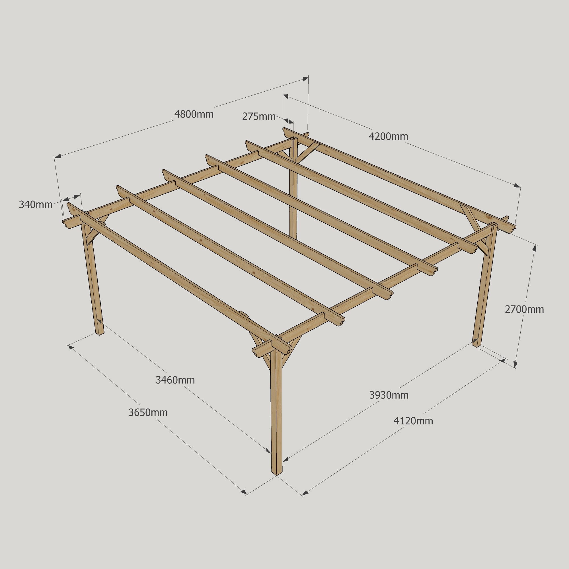 Freestanding Garden Pergola - Rustic Brown - 4.2m Width x 4.8m Length