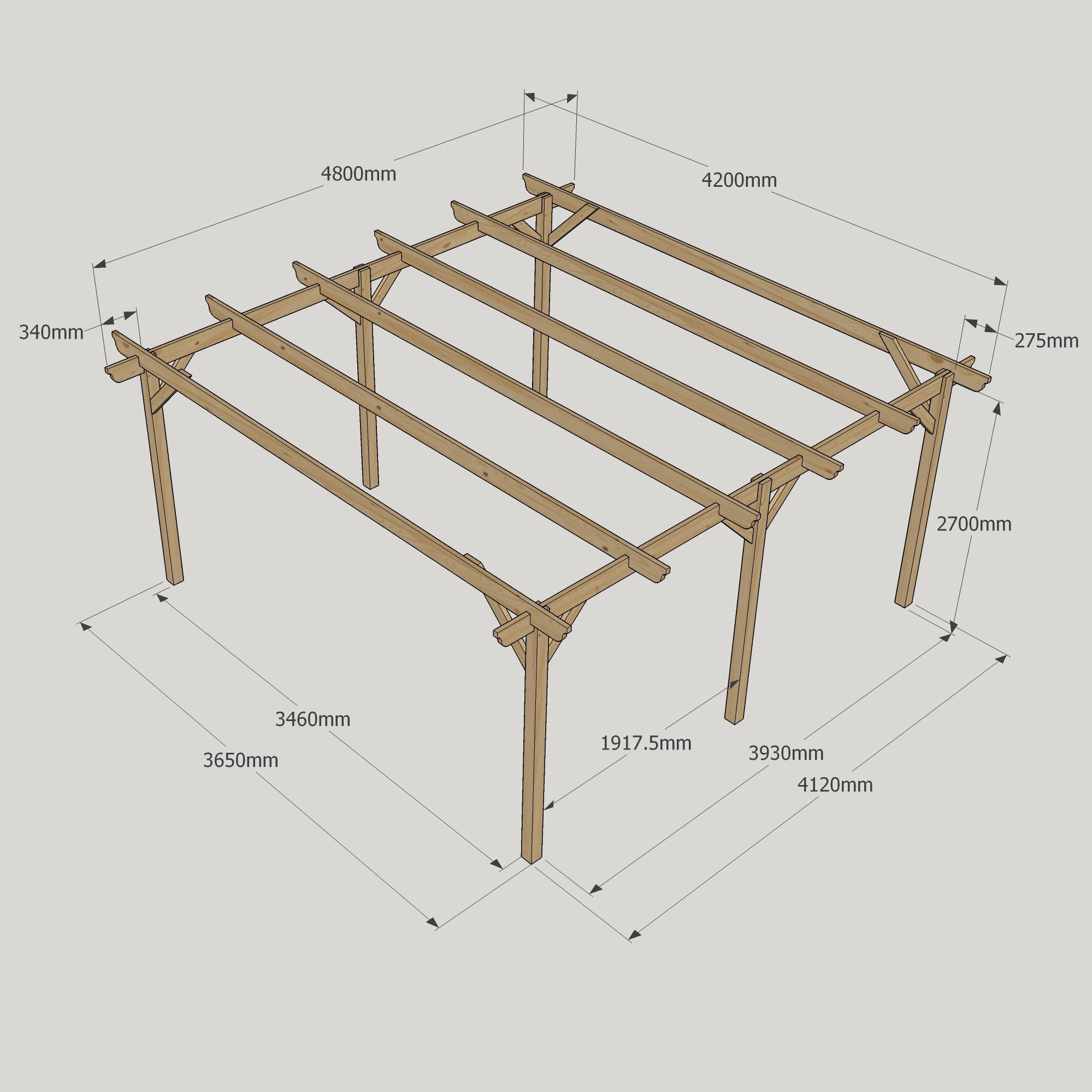 Freestanding Garden Pergola - Rustic Brown - 4.2m Width x 4.8m Length