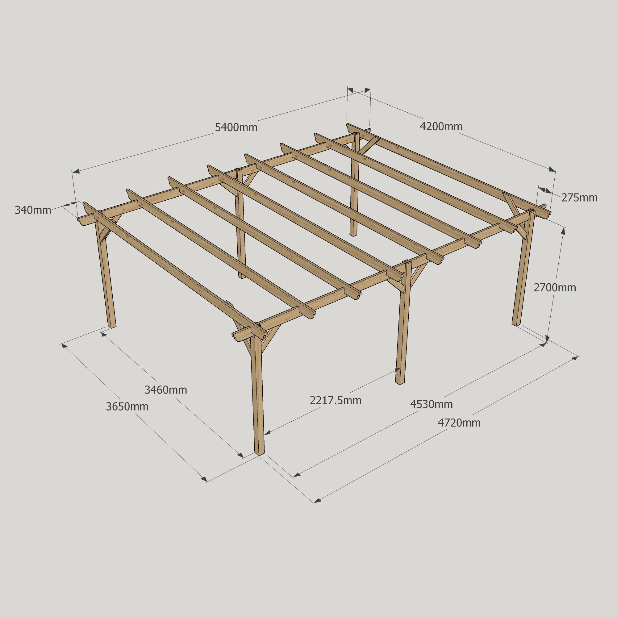 Freestanding Garden Pergola - Rustic Brown - 4.2m Width x 5.4m Length
