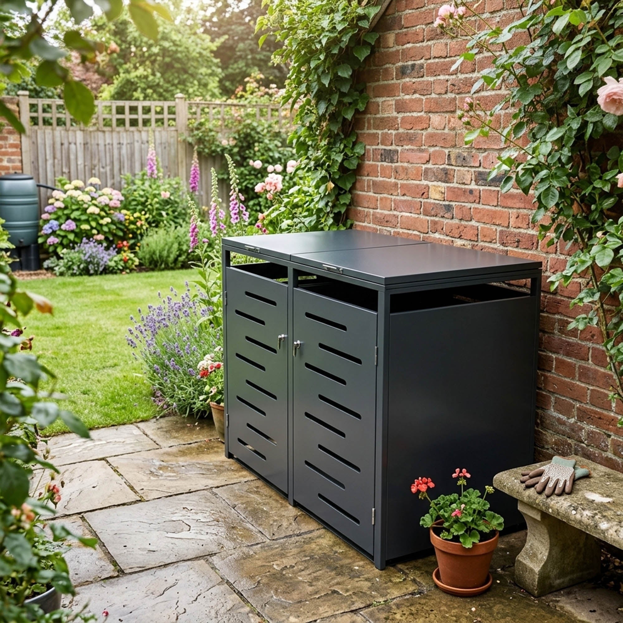 Outdoor Lockable Metal Garbage Bin Shed