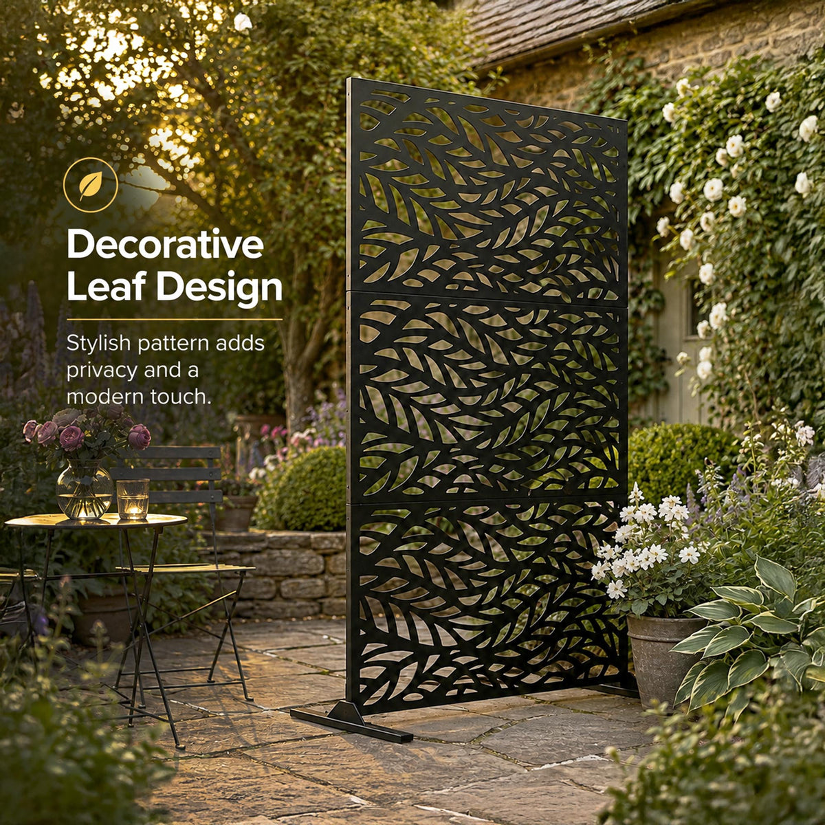 Metal Outdoor Privacy Screen 90cm x 180cm - Leaf