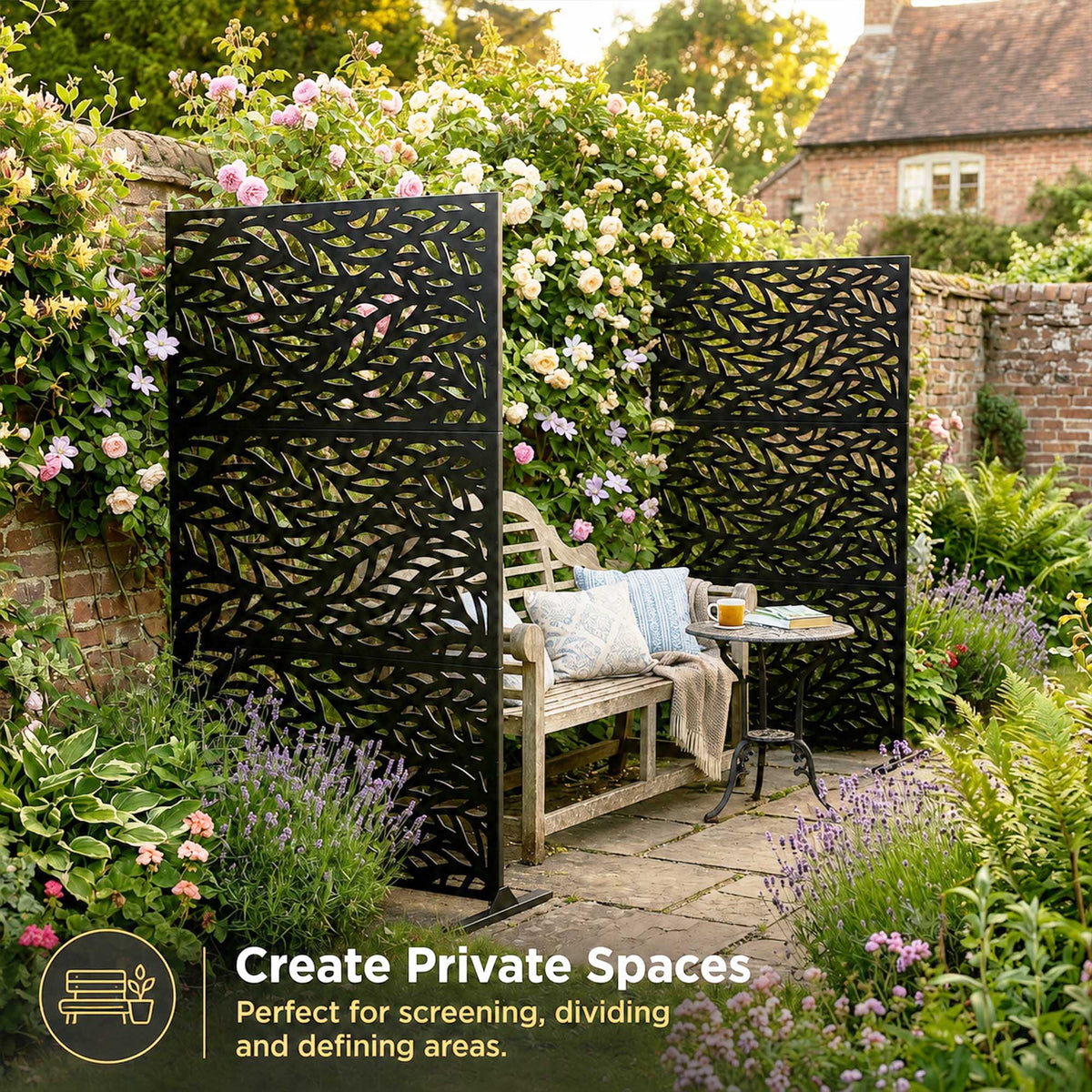 Metal Outdoor Privacy Screen 90cm x 180cm - Leaf