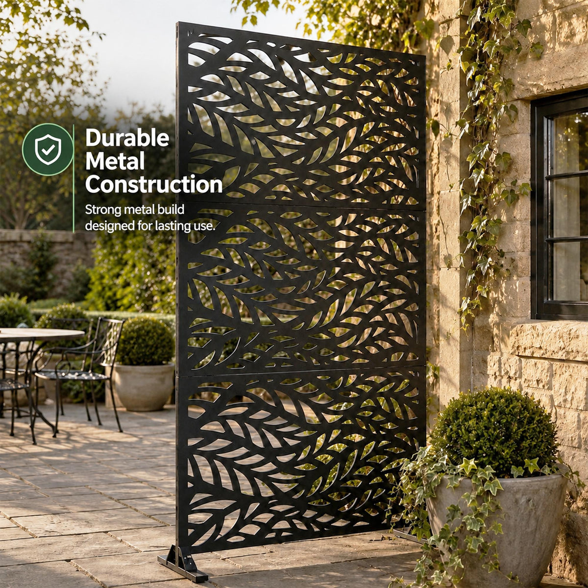 Metal Outdoor Privacy Screen 90cm x 180cm - Leaf