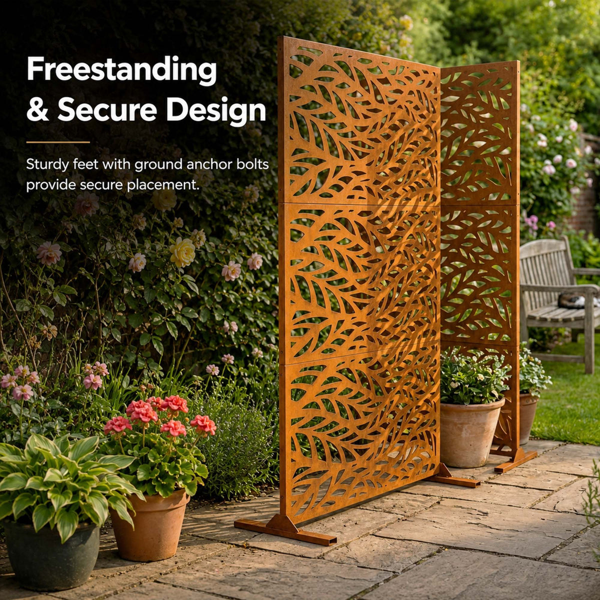 Metal Outdoor Privacy Screen 90cm x 180cm - Leaf
