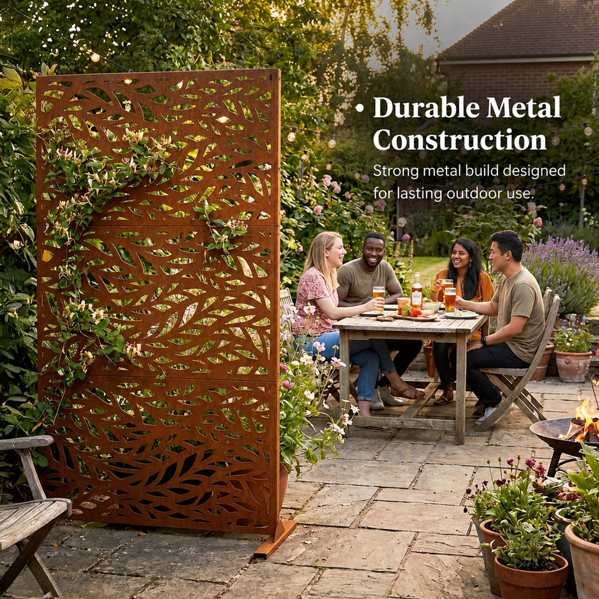 Metal Outdoor Privacy Screen 90cm x 180cm - Leaf