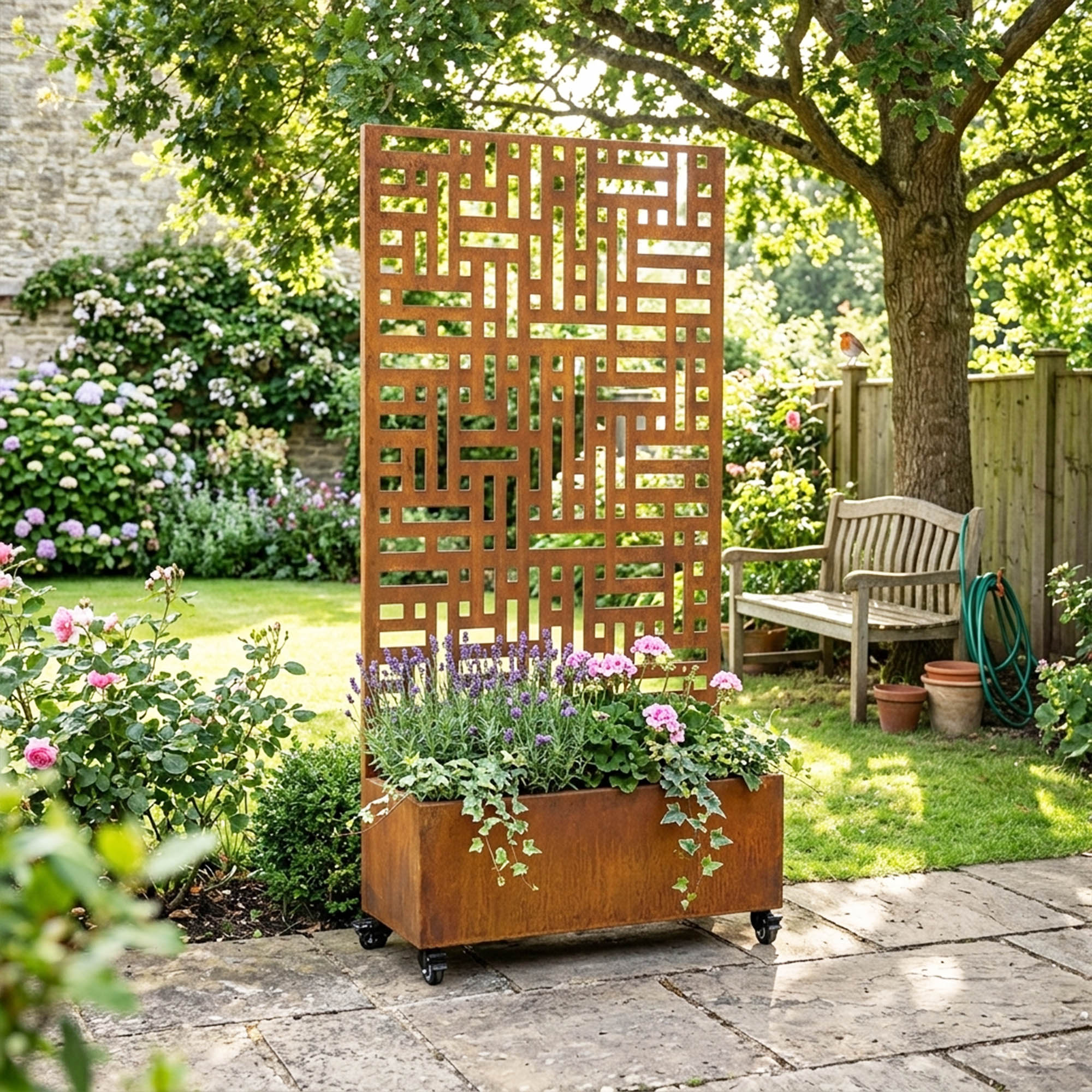 Metal Indoor/Outdoor Privacy Screen with Plant Pot - 90cm x 180cm