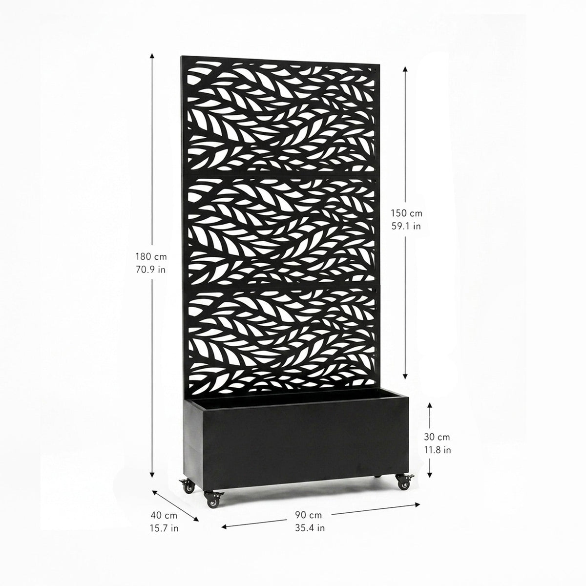 Metal Outdoor Privacy Screen with Plant Pot - Leaf