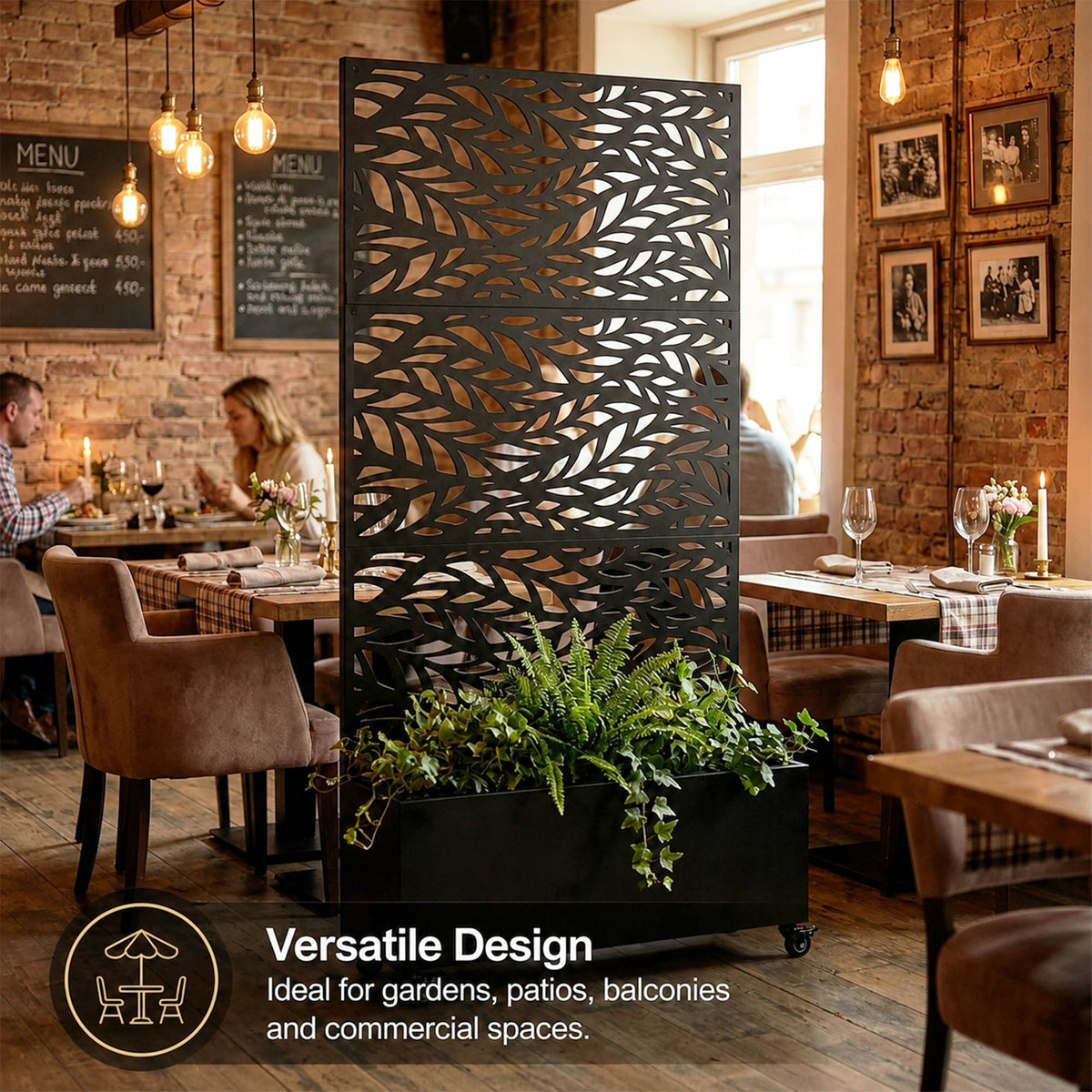 Metal Outdoor Privacy Screen with Plant Pot - Leaf