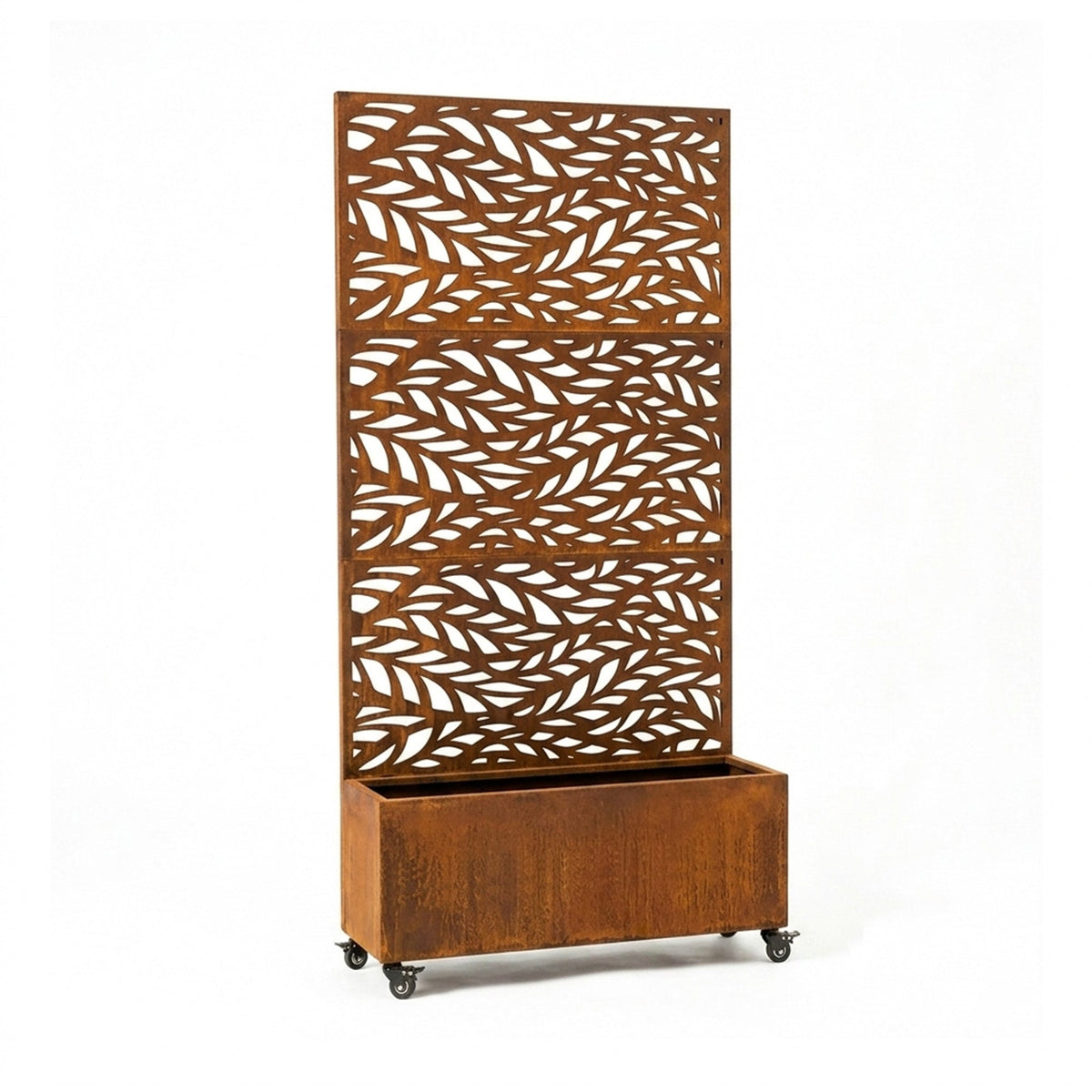 Metal Outdoor Privacy Screen with Plant Pot - Leaf