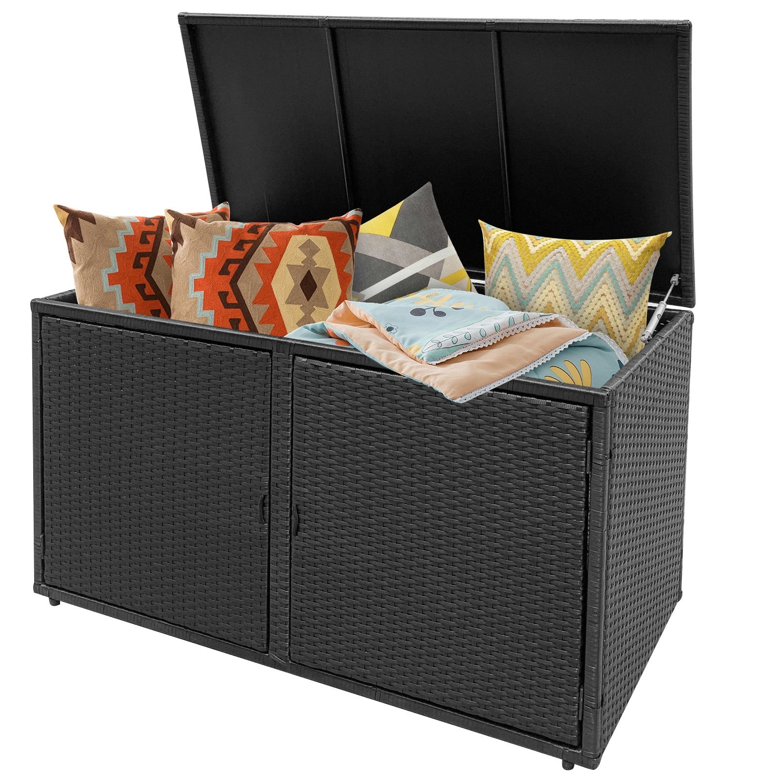 330L 2-Tier Outdoor PE Wicker Storage Box with Lid and Front Doors-Brown