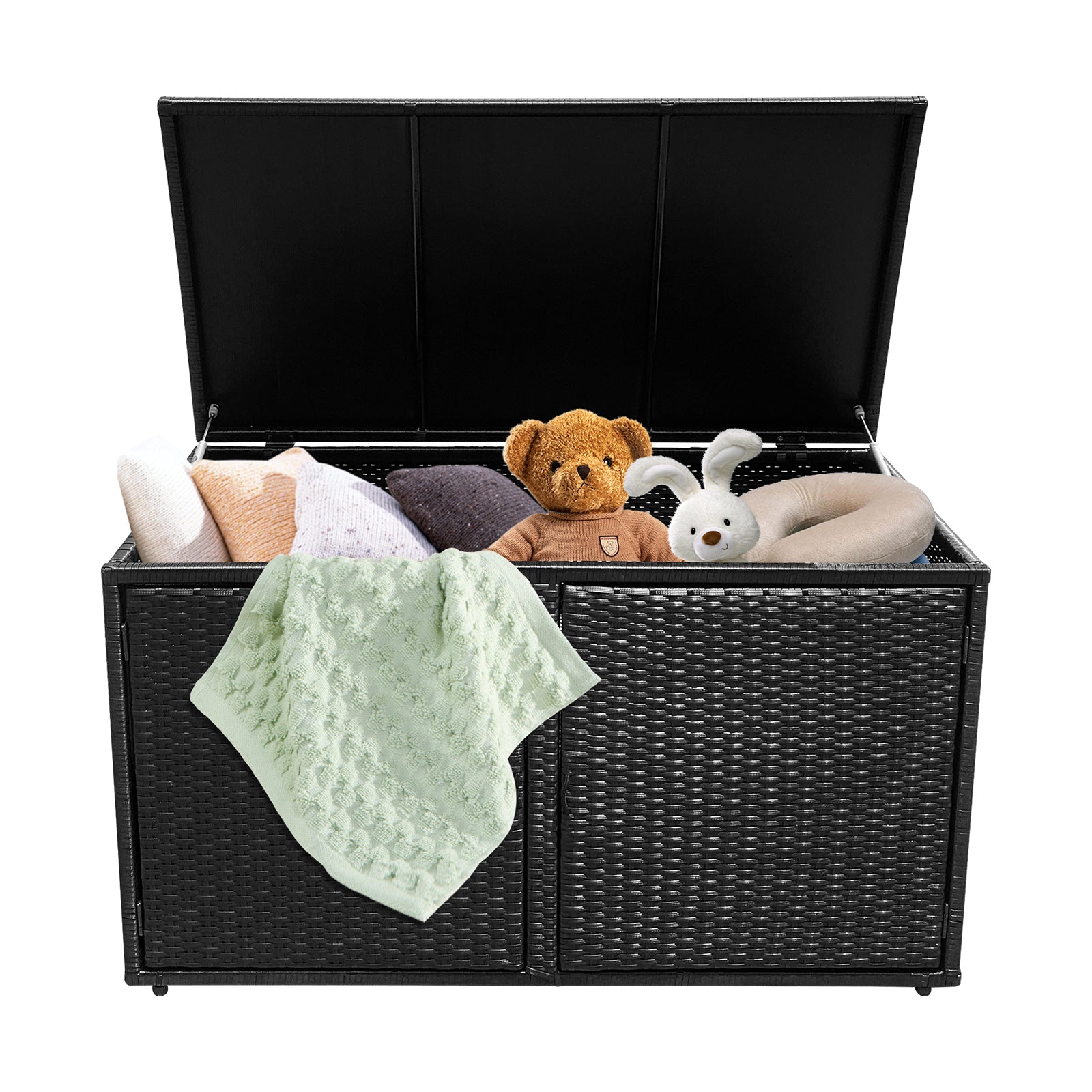 330L 2-Tier Outdoor PE Wicker Storage Box with Lid and Front Doors-Brown