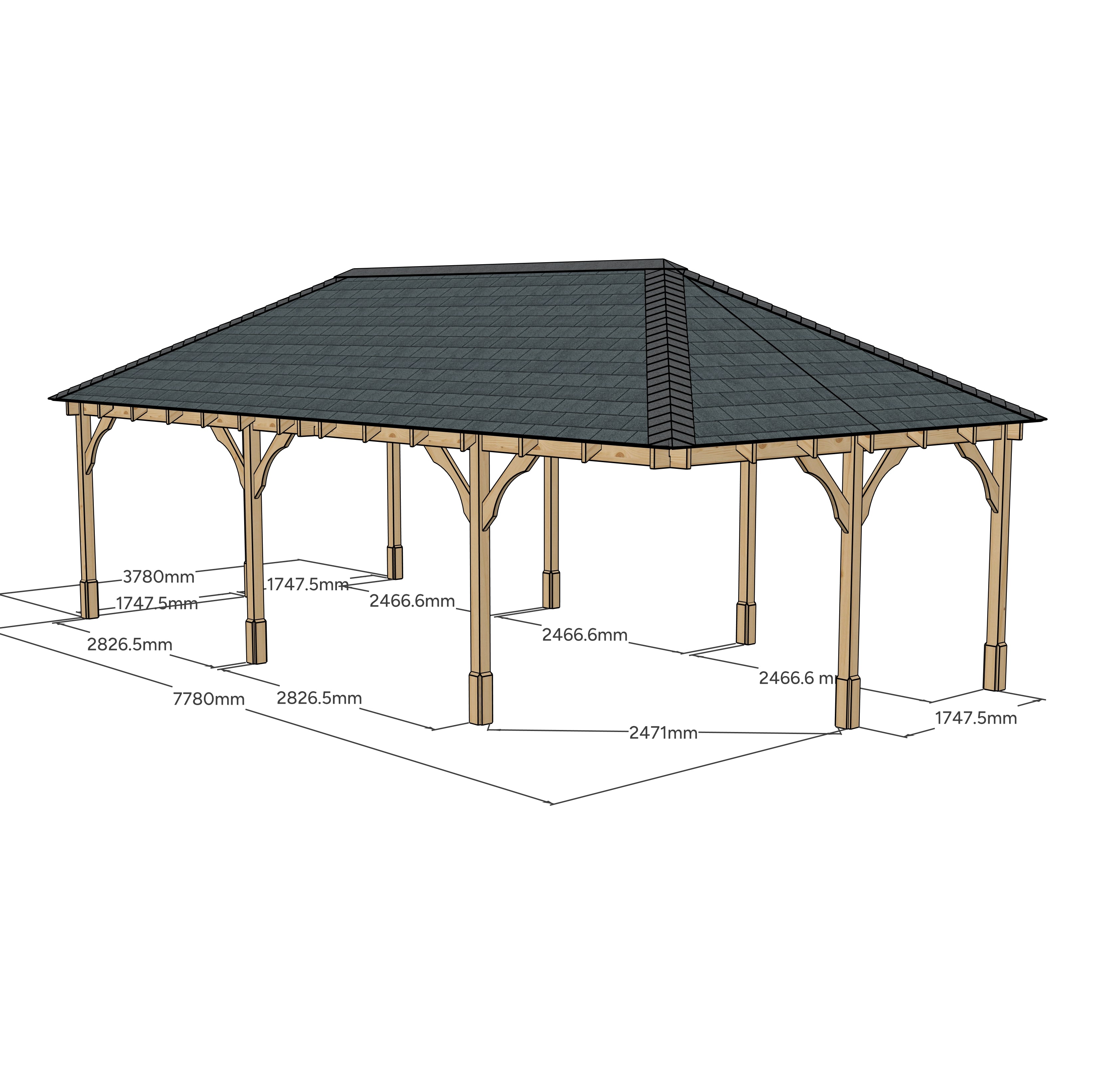 Overton Apex Gazebo - Rustic Brown - 4m Width x 8m Length