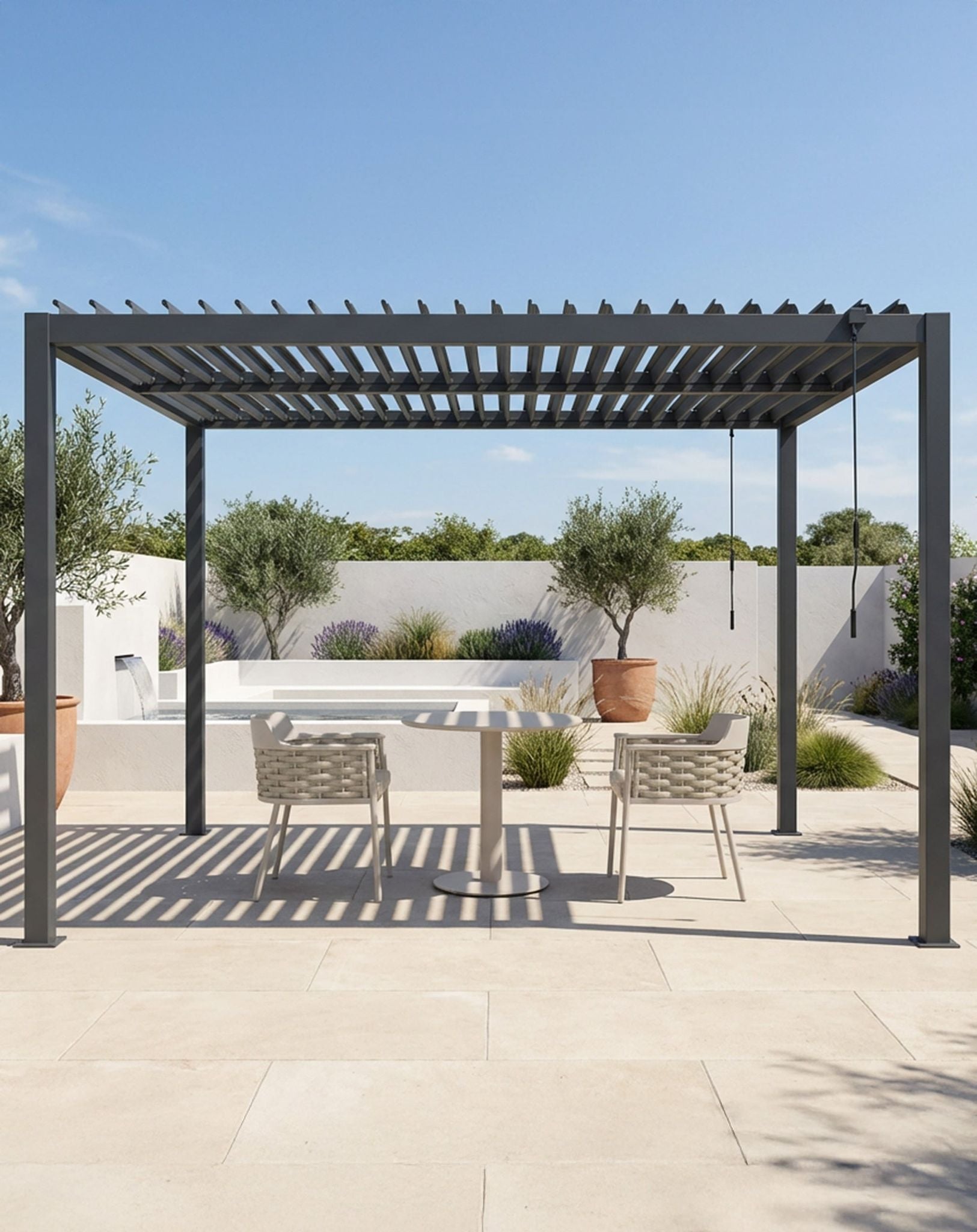 PURE 3x3m Pergola with Manual Louvered Roof and solar powered lighting