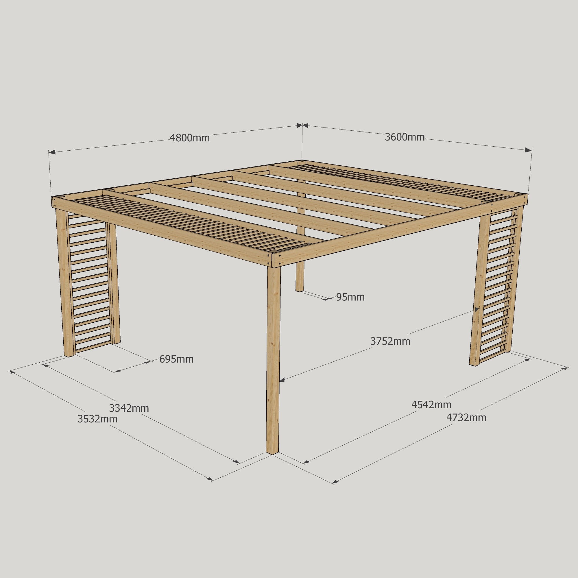 Freestanding Panel Pergola - Rustic Brown - 3.6m Width x 4.8m Length