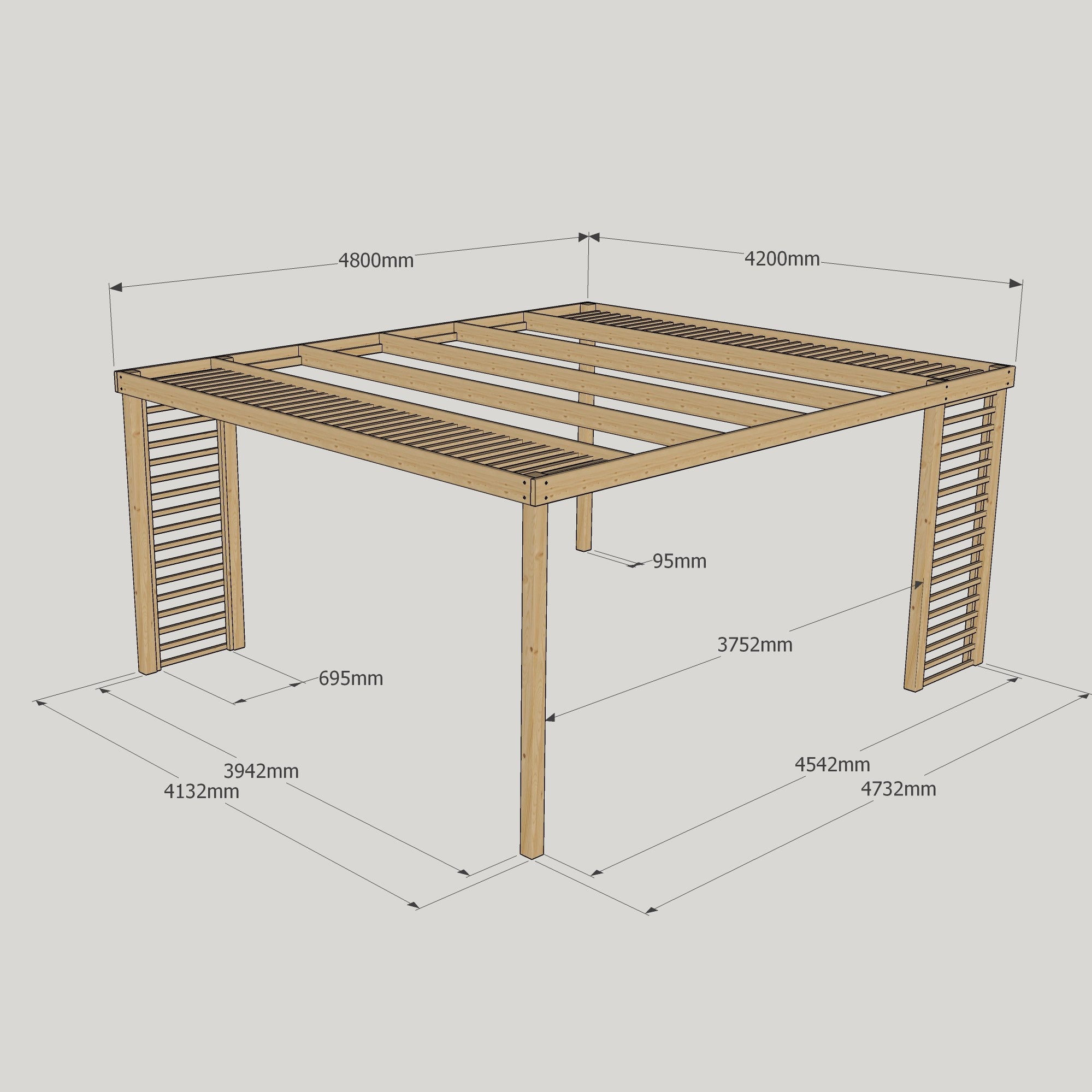Freestanding Panel Pergola - Rustic Brown - 4.2m Width x 4.8m Length