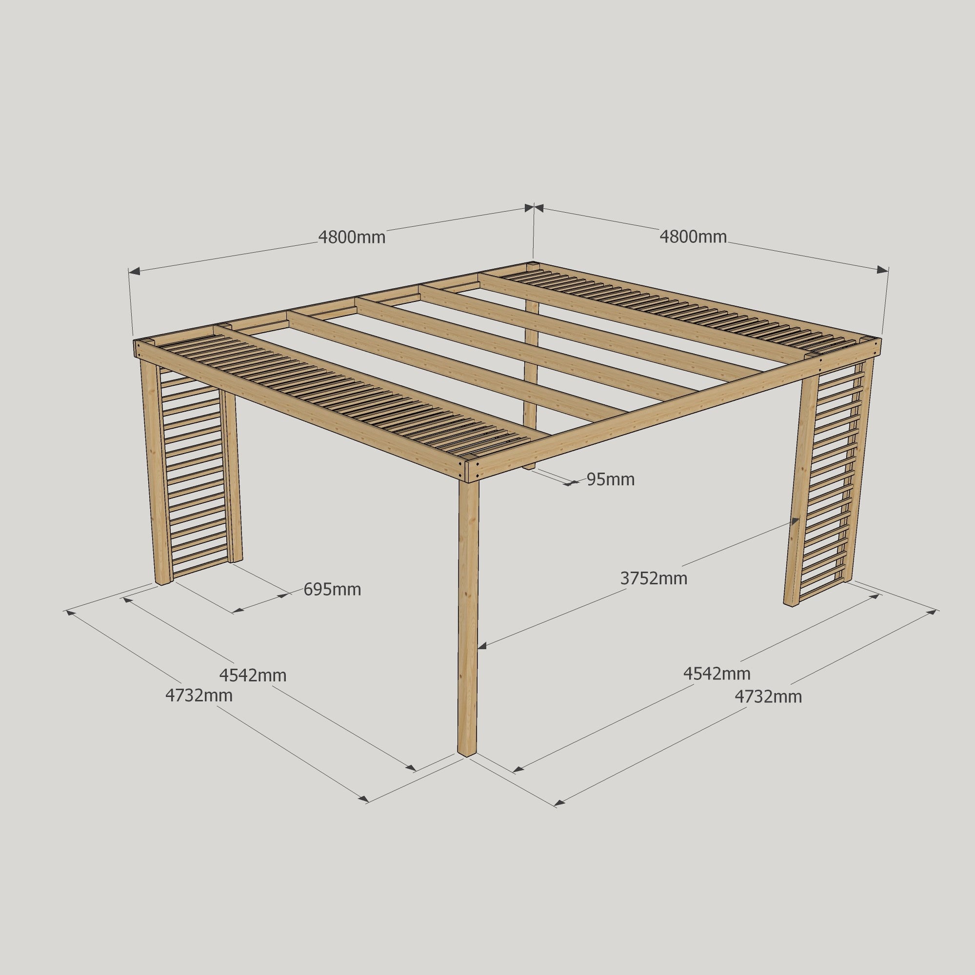 Freestanding Panel Pergola - Rustic Brown - 4.8m Width x 4.8m Length