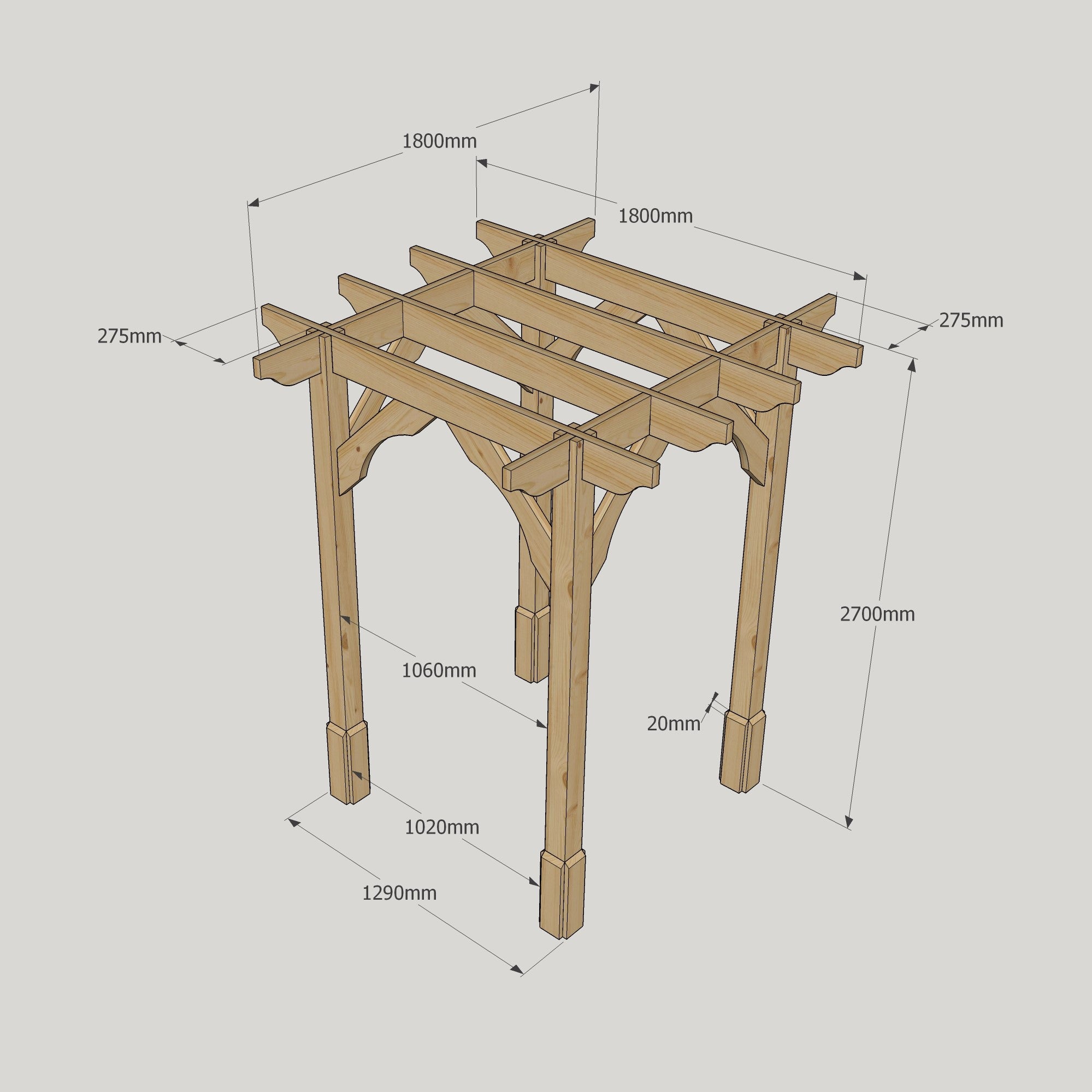 Freestanding Premium Pergola - Light Green - 1.8m Width x 1.8m Length