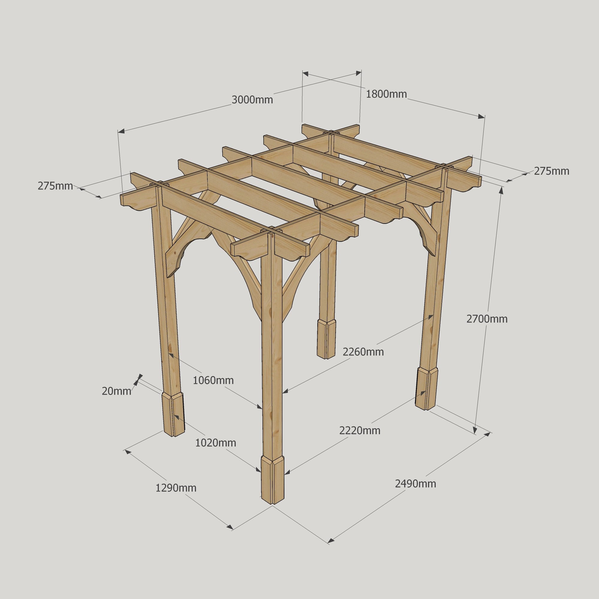 Freestanding Premium Pergola - Light Green - 1.8m Width x 3m Length