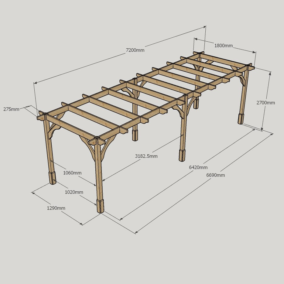 Freestanding Premium Pergola - Light Green - 1.8m Width x 7.2m Length