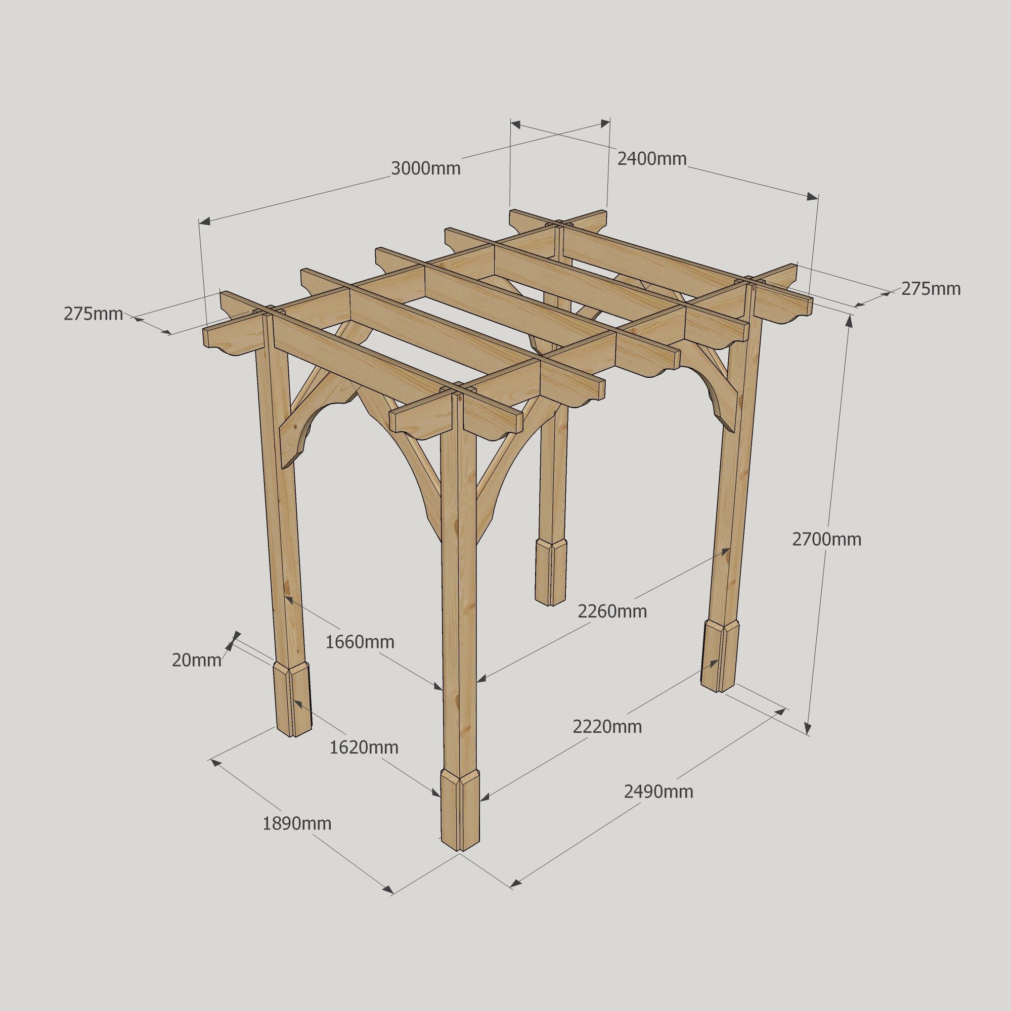 Freestanding Premium Pergola - Light Green - 2.4m Width x 3m Length