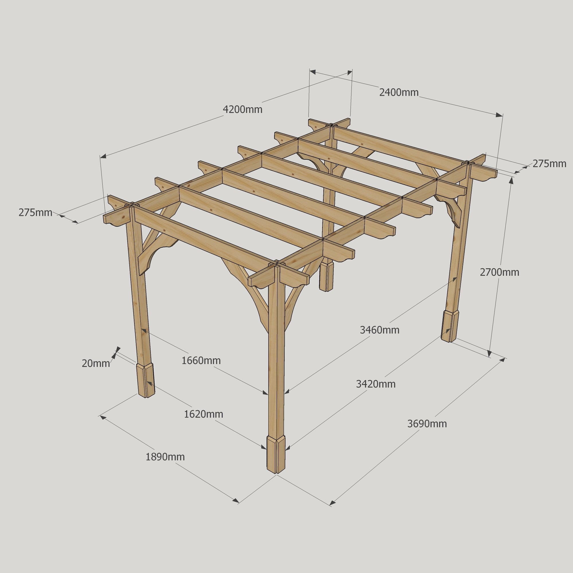 Freestanding Premium Pergola - Light Green - 2.4m Width x 4.2m Length