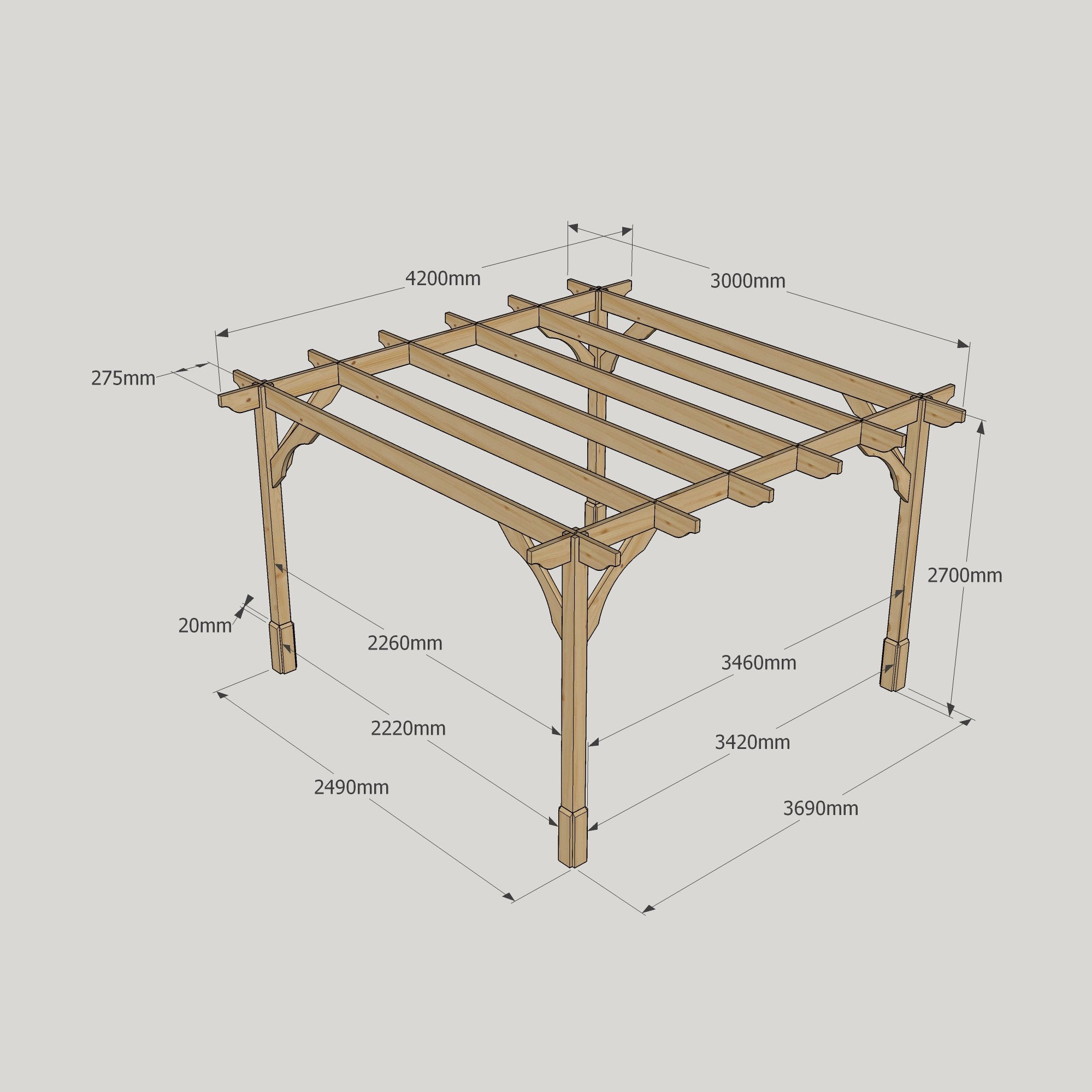 Freestanding Premium Pergola - Light Green - 3m Width x 4.2m Length