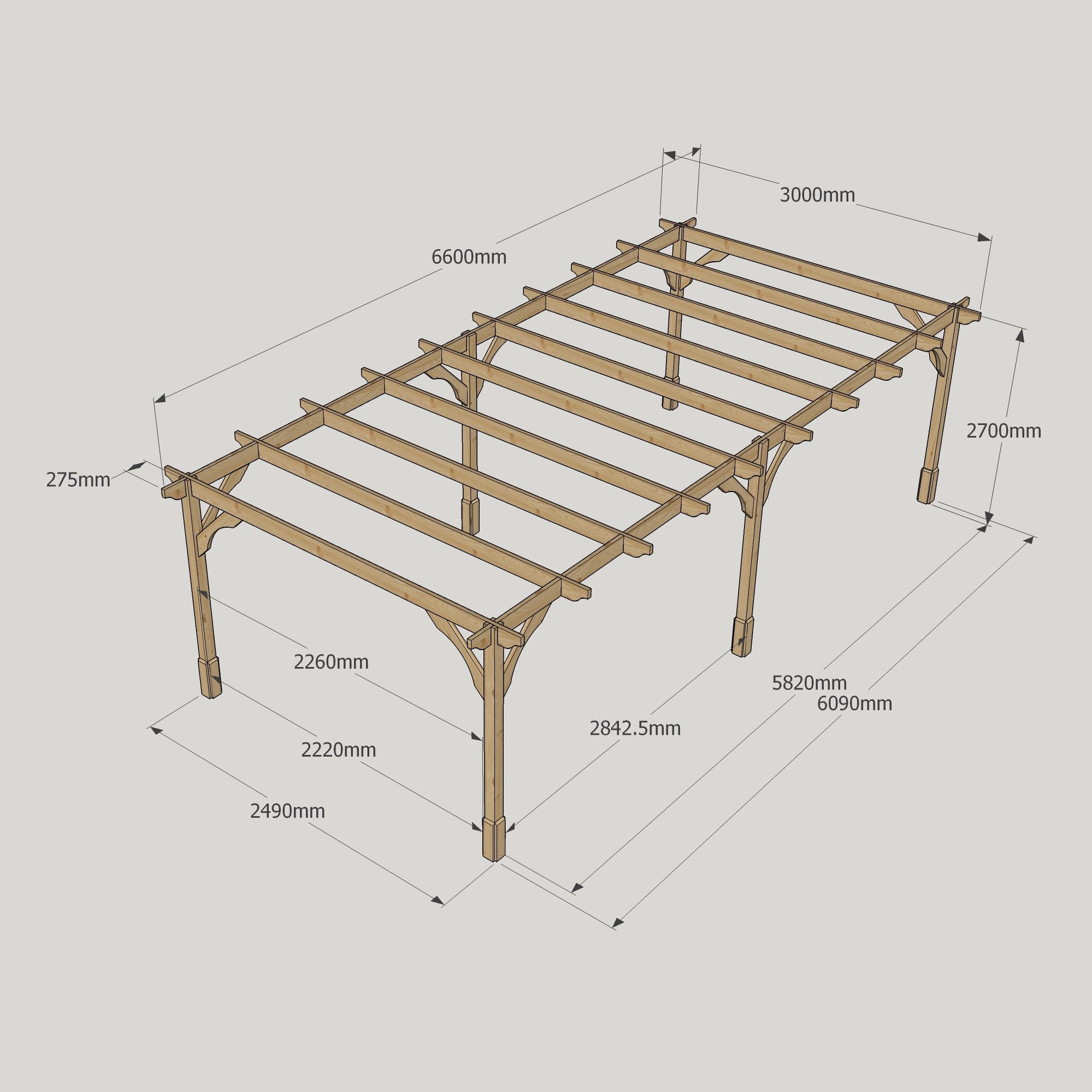 Freestanding Premium Pergola - Rustic Brown - 3m Width x 6.6m Length