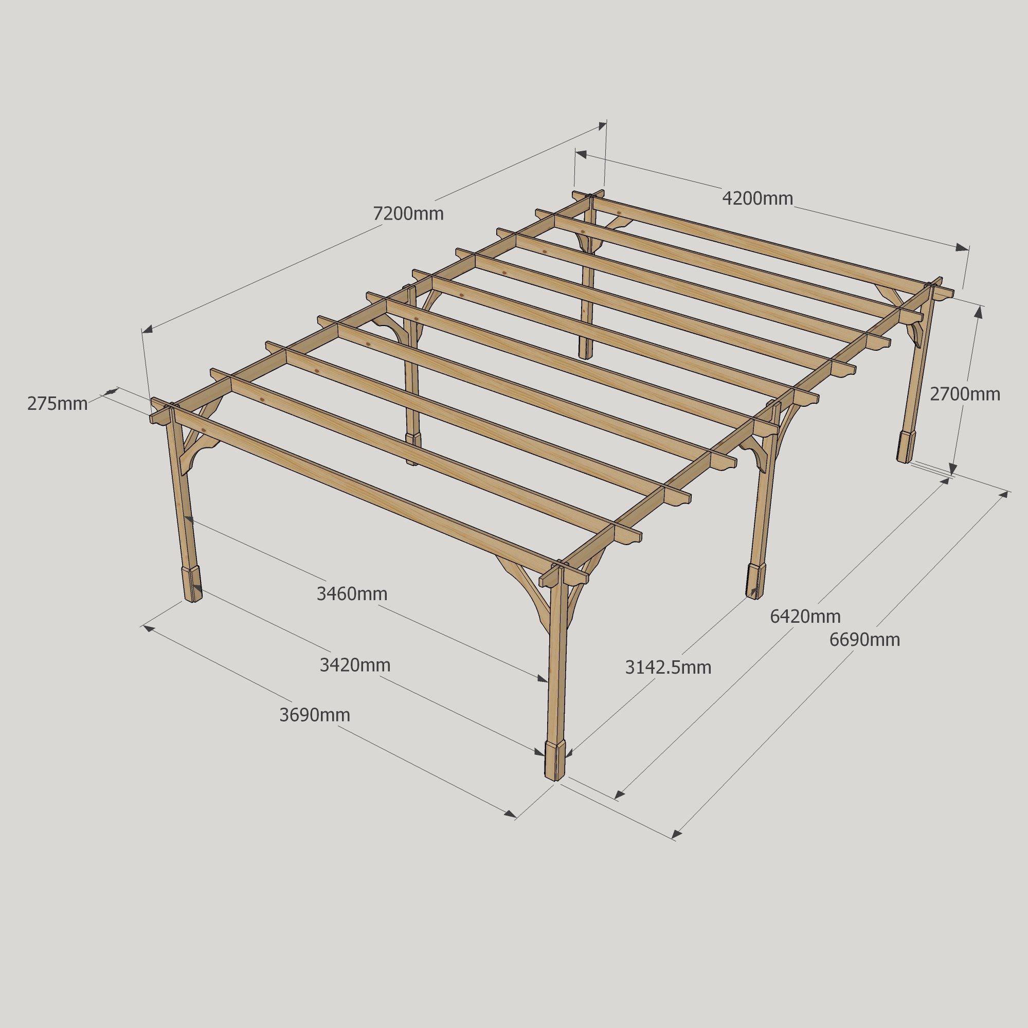Freestanding Premium Pergola - Light Green - 4.2m Width x 7.2m Length