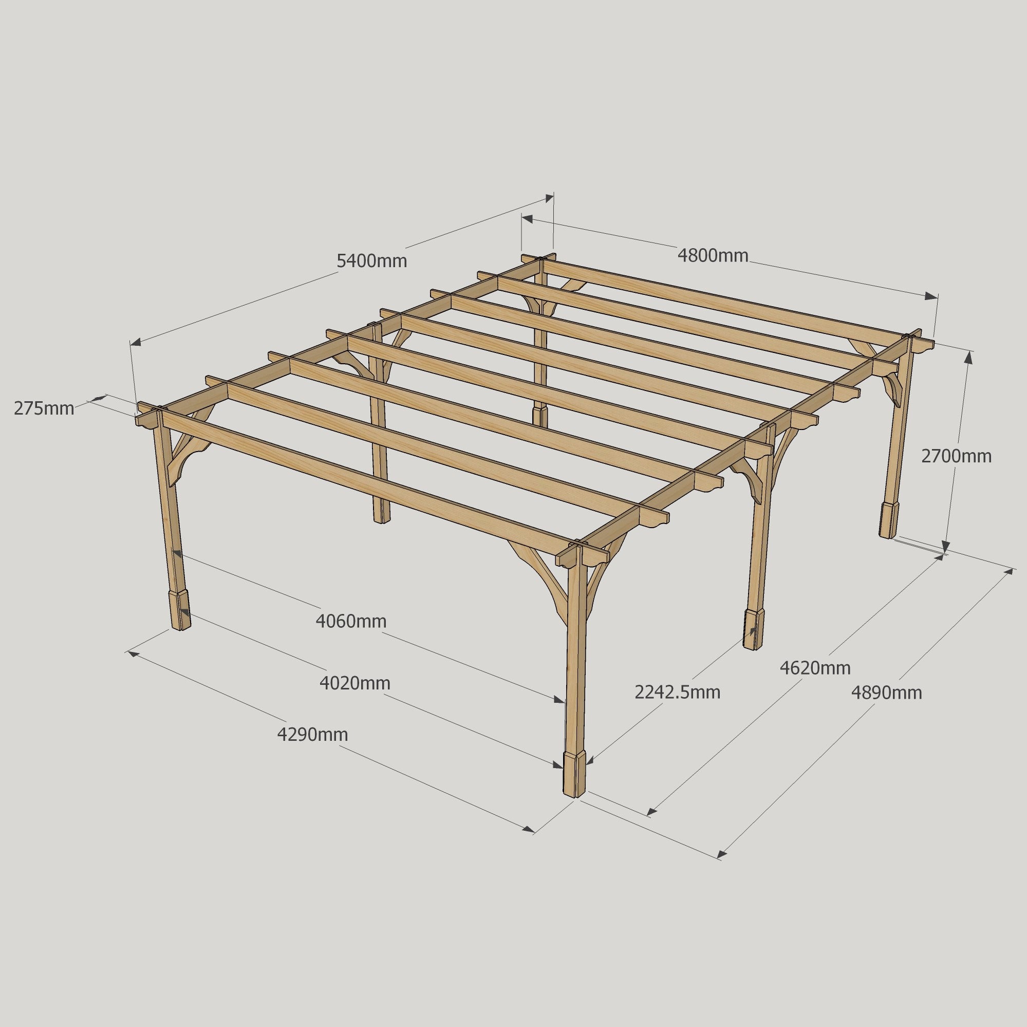 Freestanding Premium Pergola - Rustic Brown - 4.8m Width x 5.4m Length