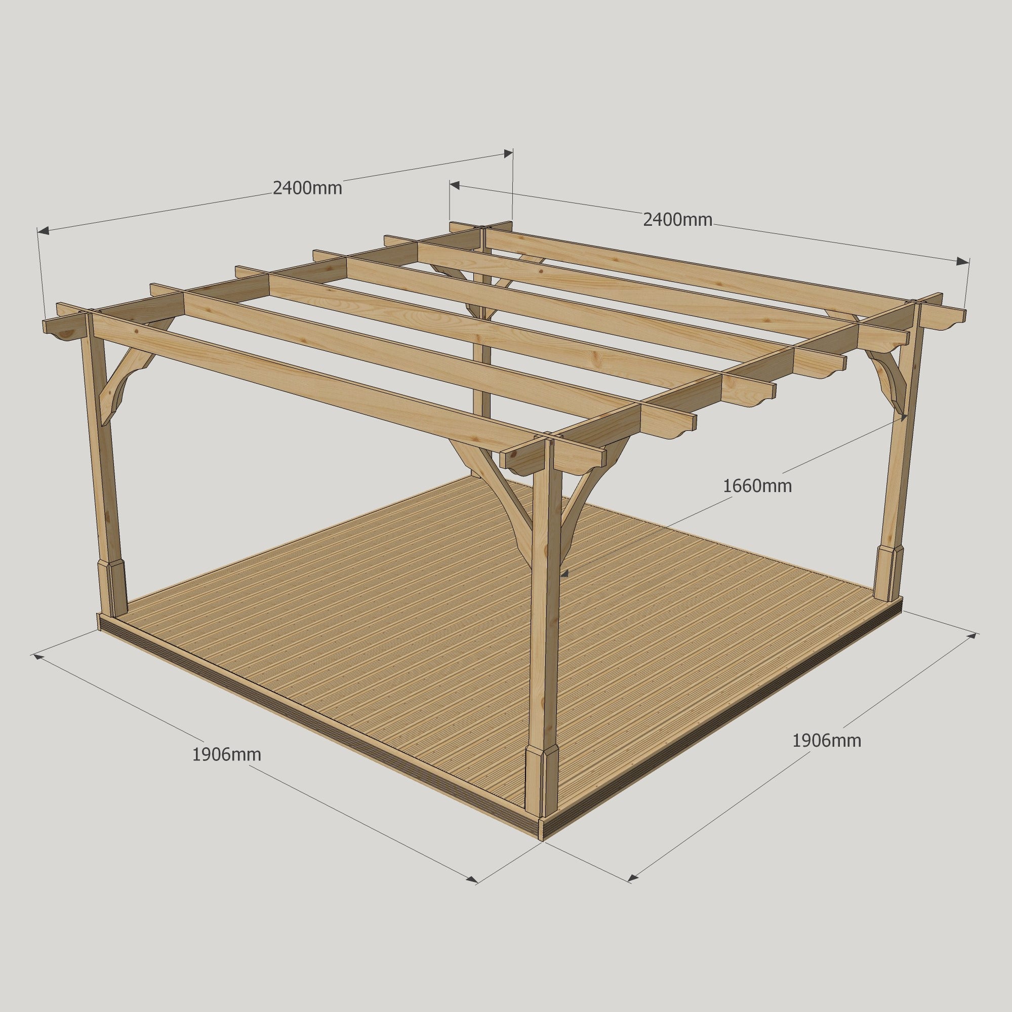 Freestanding Premium Pergola with Decking - Light Green - 2.4m Width x 2.4m Length