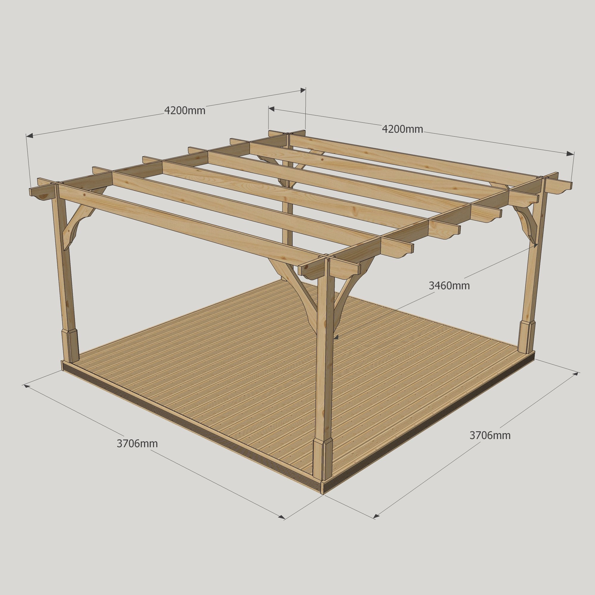 Freestanding Premium Pergola with Decking - Rustic Brown - 4.2m Width x 4.2m Length