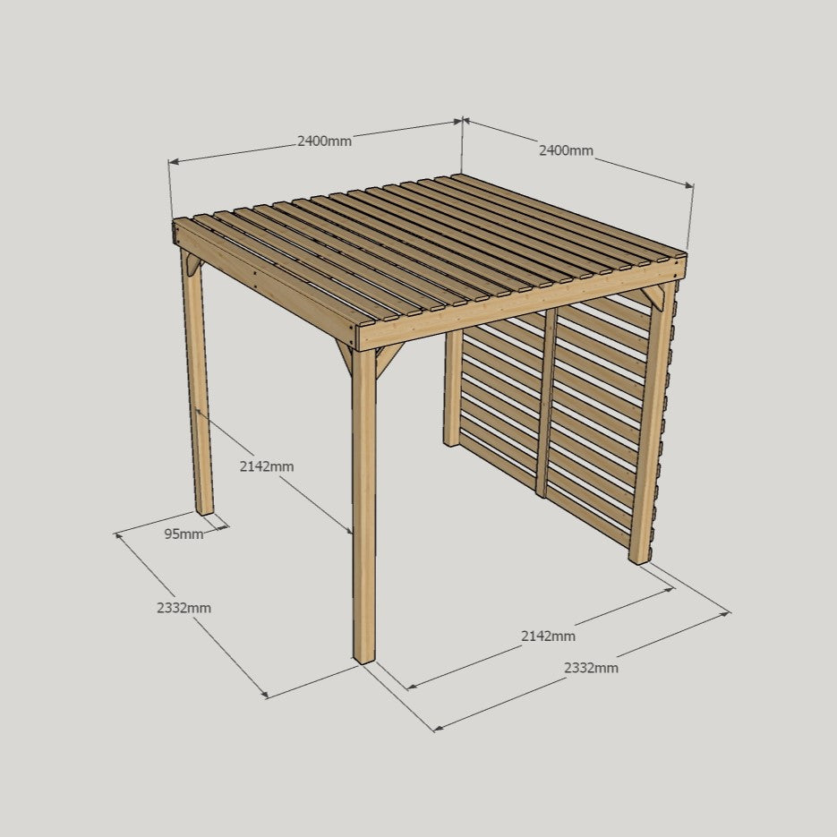 Freestanding Shade Pergola - Rustic Brown - 2.4m Width x 2.4m Length
