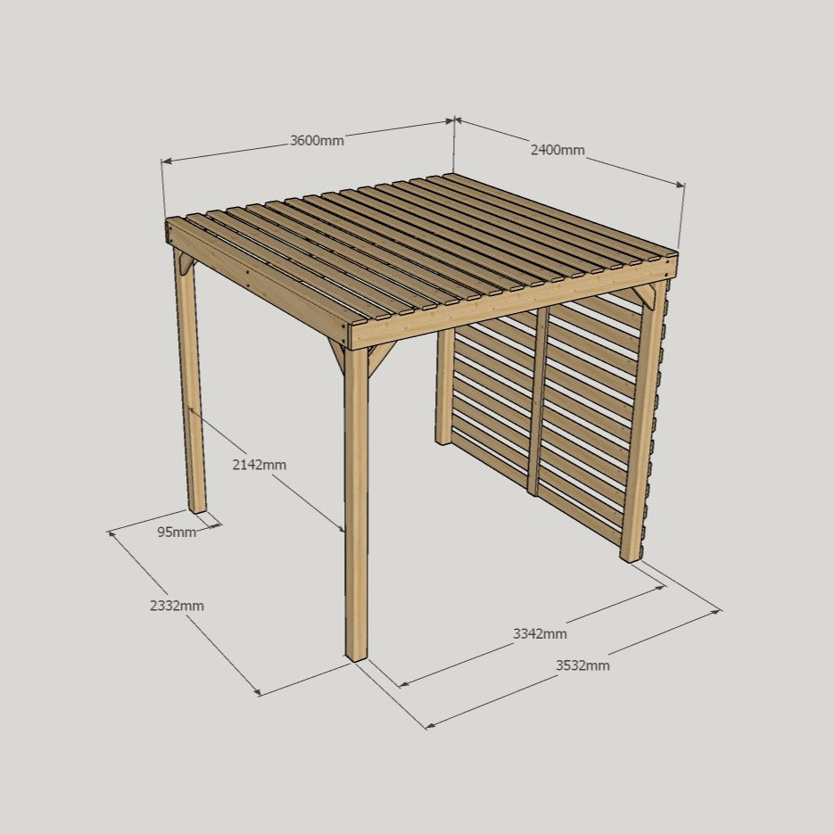Freestanding Shade Pergola - Rustic Brown - 2.4m Width x 3.6m Length